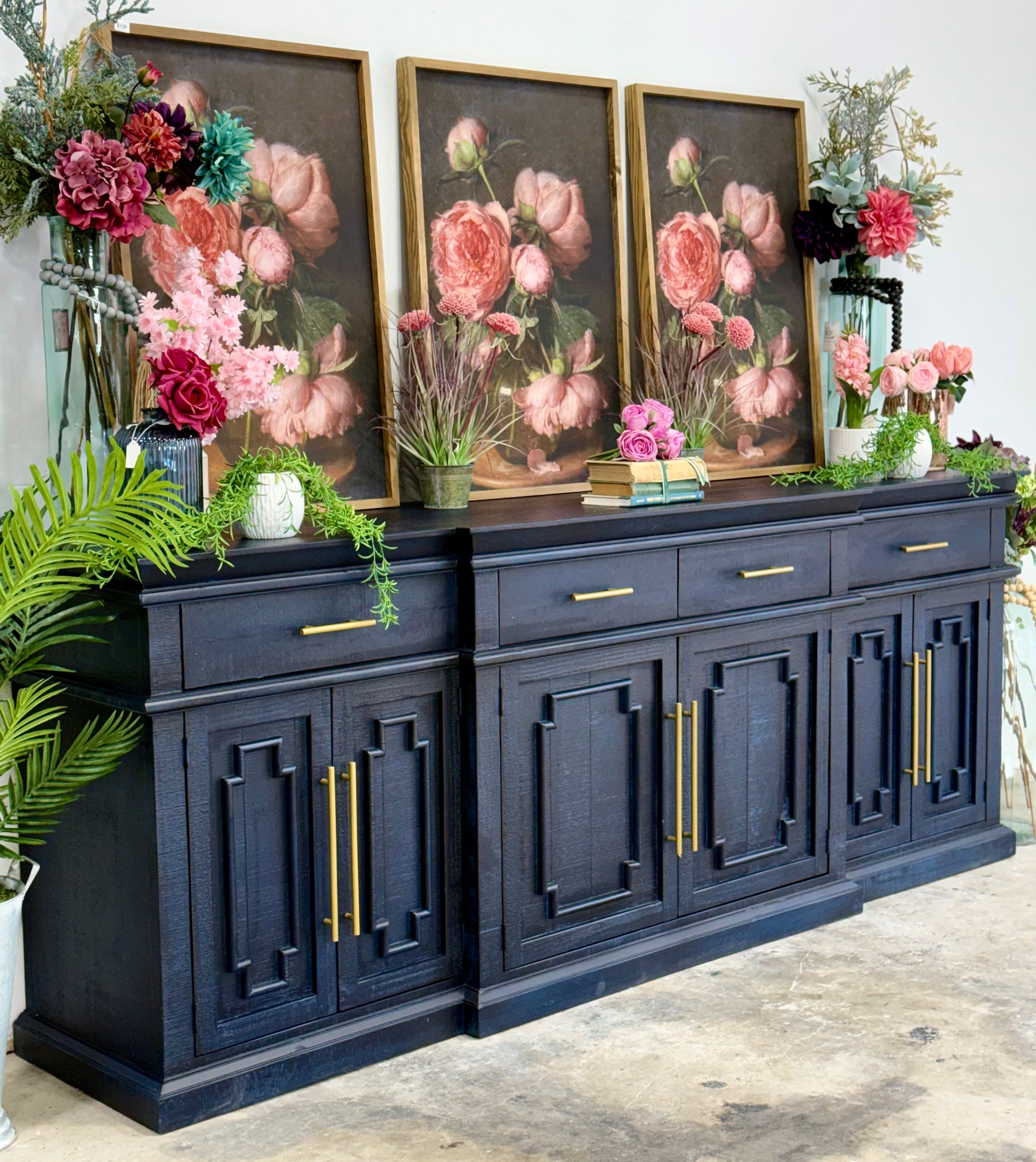 Reese 99" 6 Door Console-Deep Blue/Gold