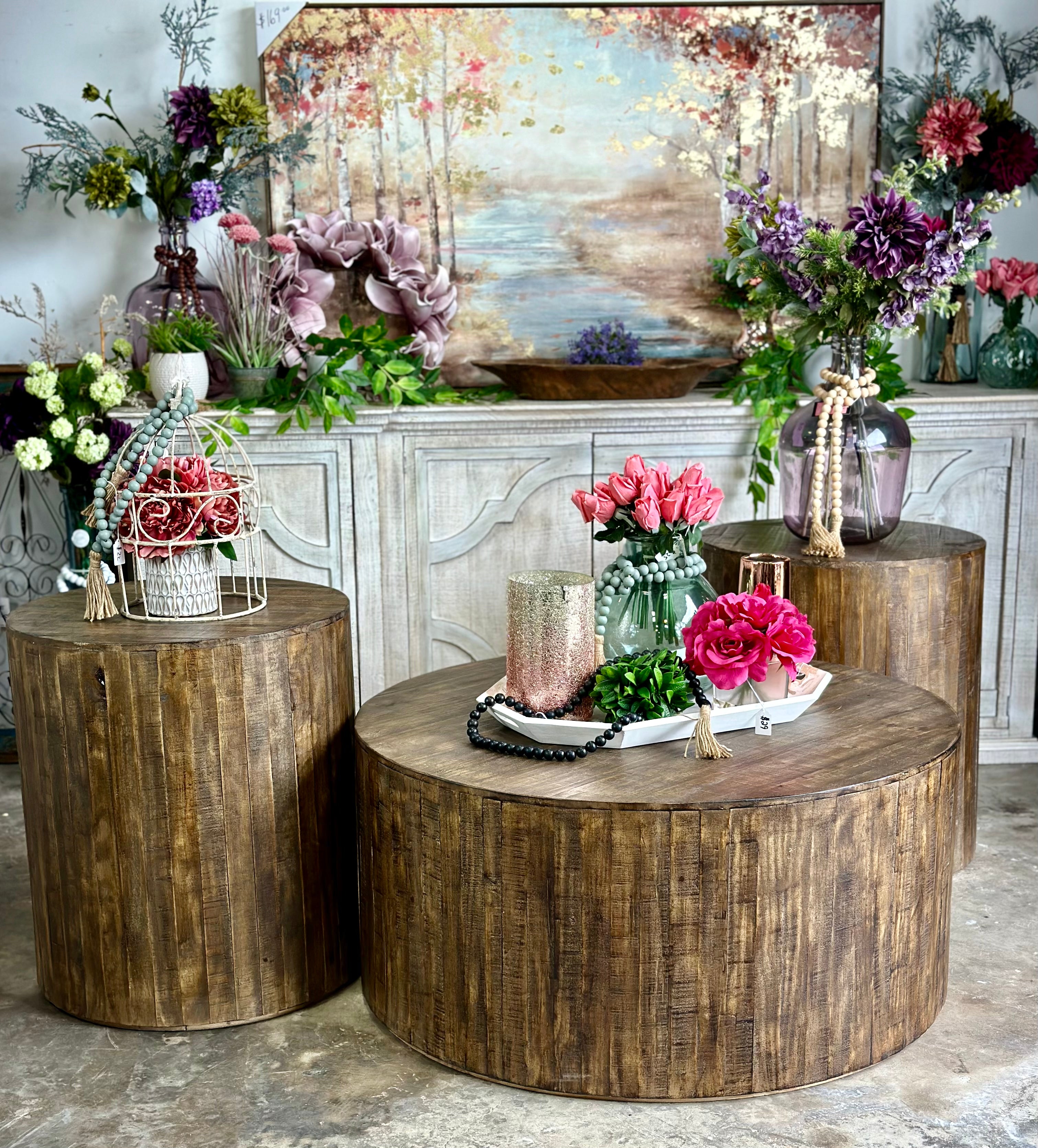 Round Drum Side Table-Pecan