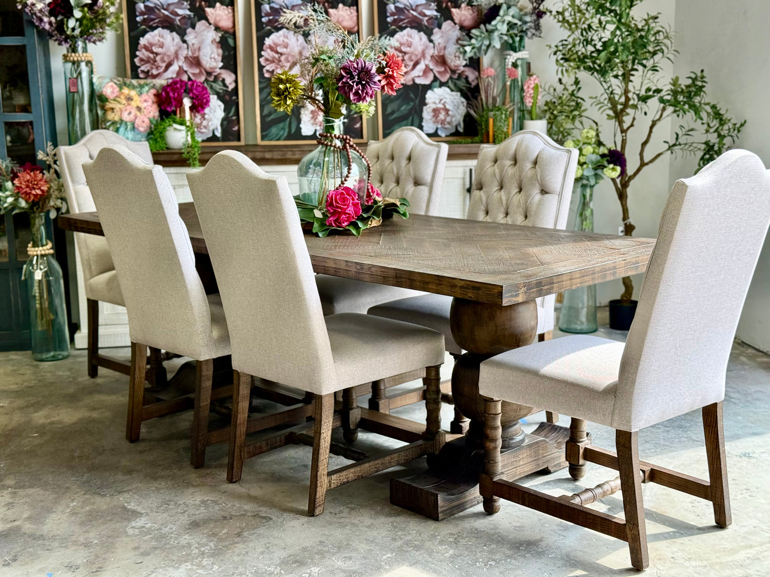 Myla 8 Foot Rounded Pedestal Table Set With 6 Upholstered chairs-Honeywood™