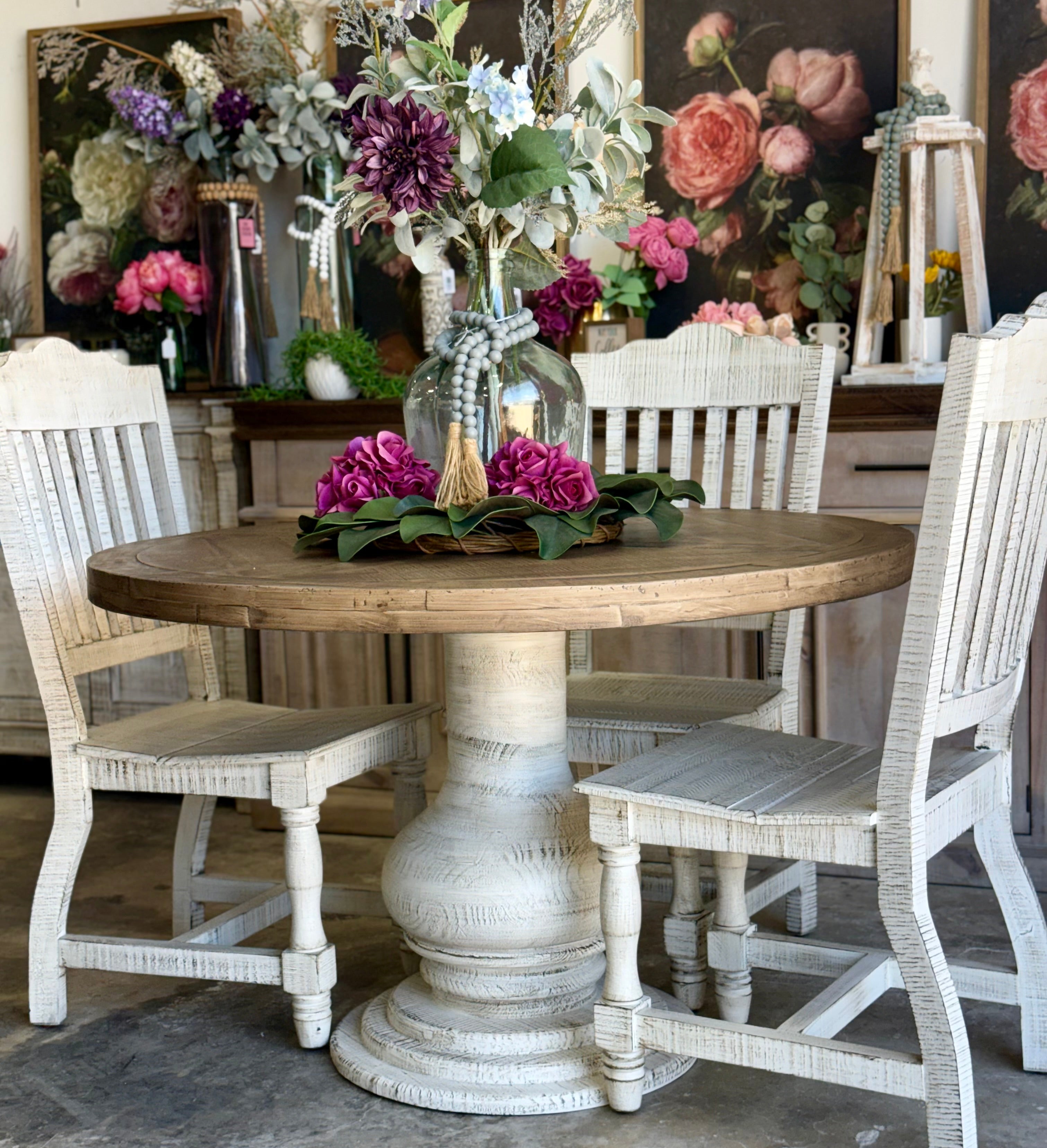 Clara 47" Round Dining Table-White Wheat/Sandstone