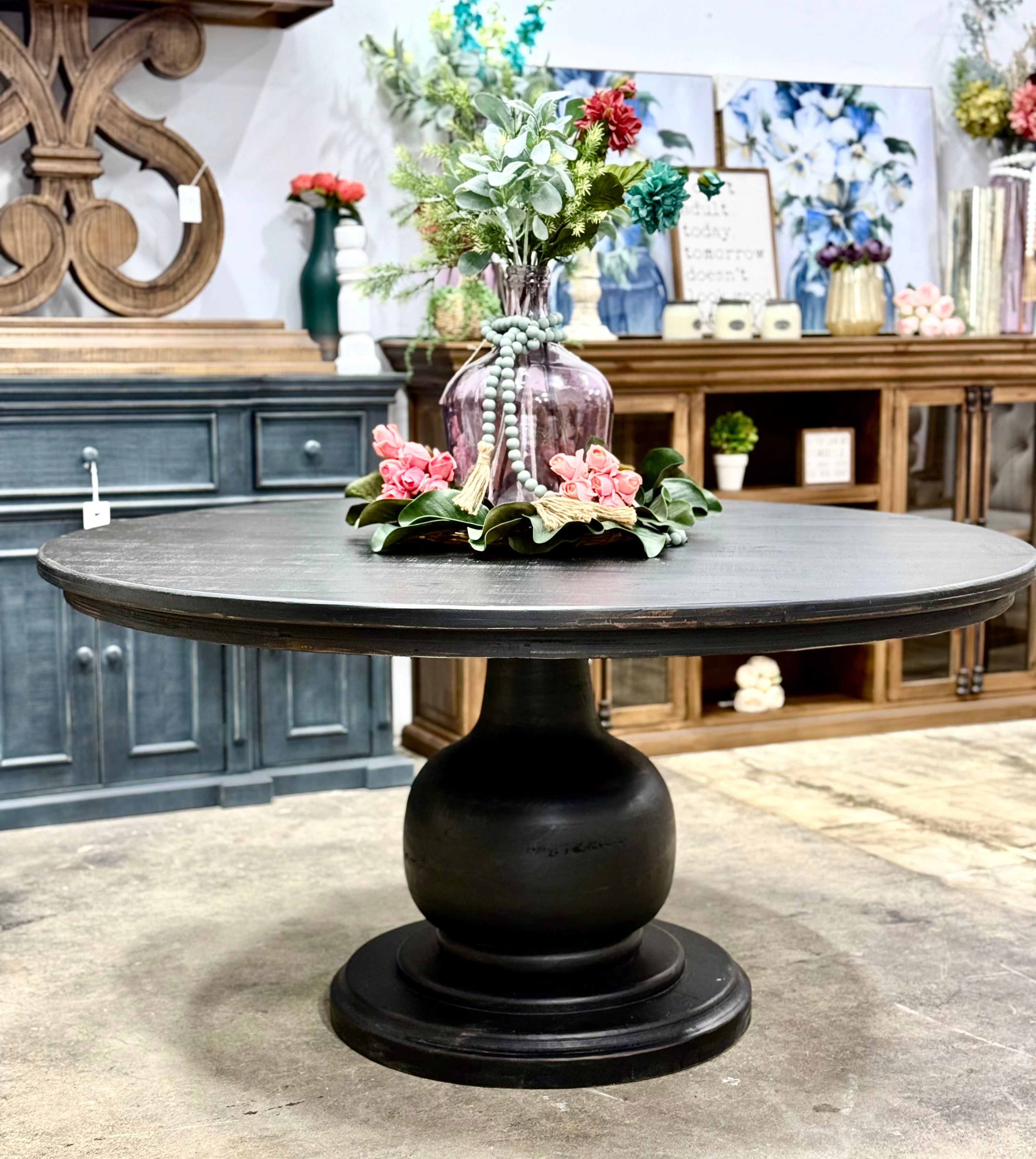Lilly 60" Round Table - Handrubbed Black