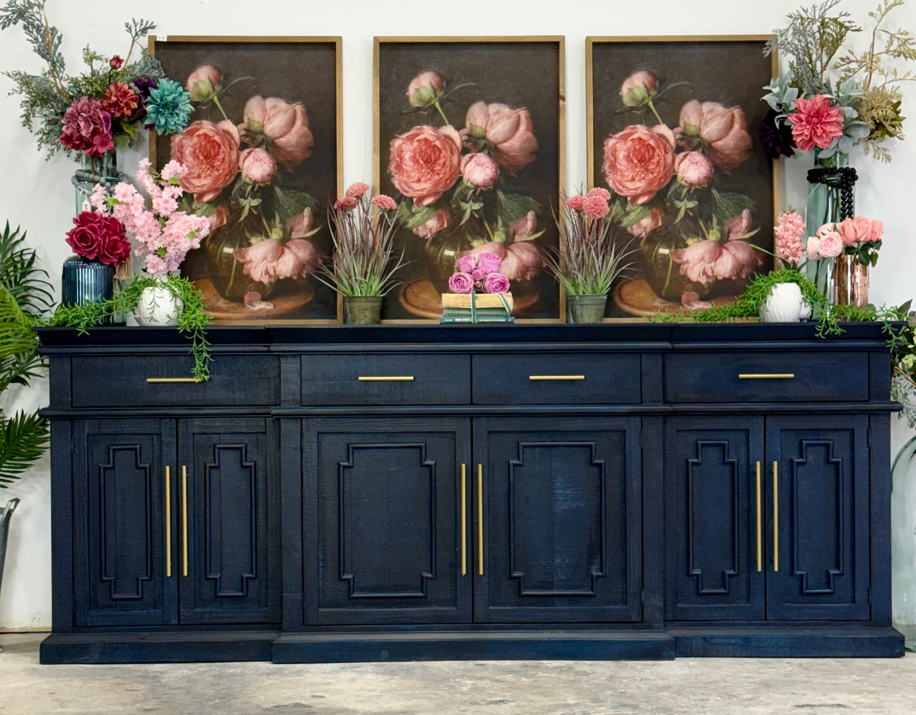 Reese 99" 6 Door Console-Deep Blue/Gold