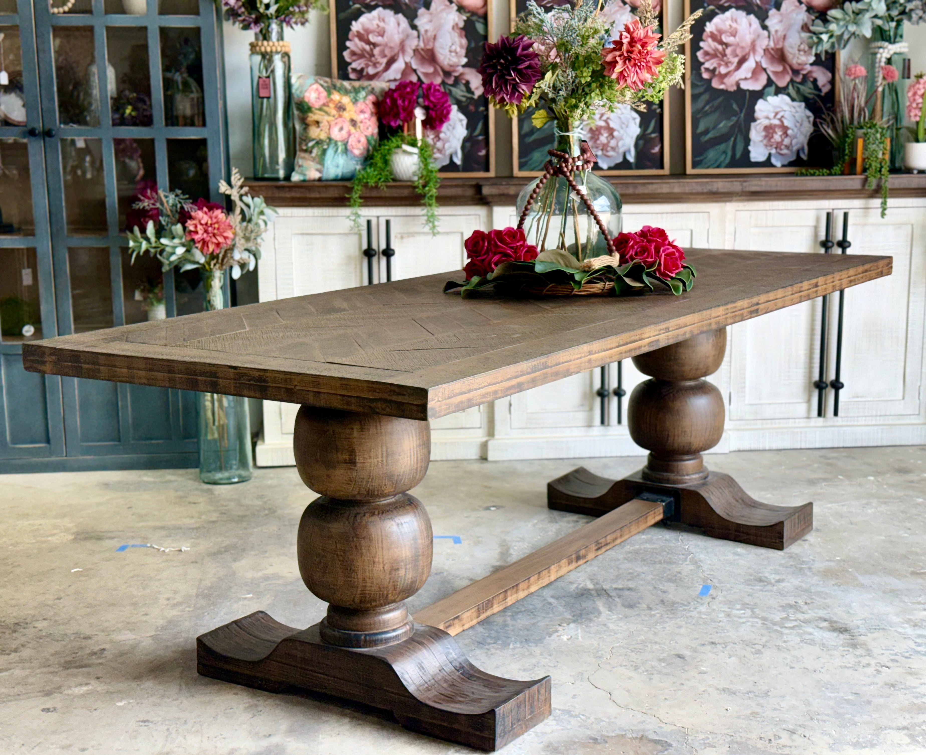 Myla 8 Foot Rounded Pedestal Table Set With 8 Upholstered chairs-Honeywood™