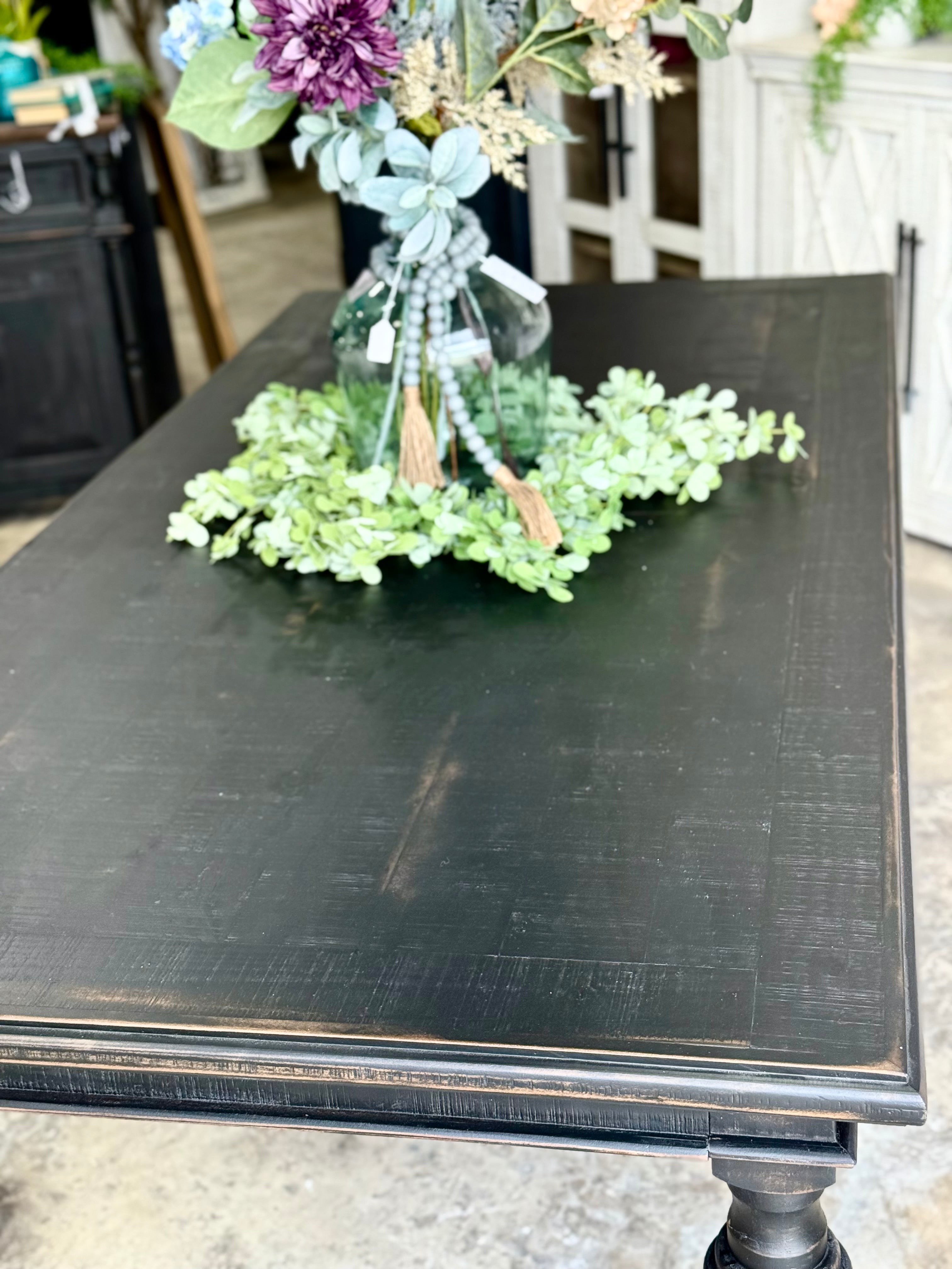 Adeline™ 7 Foot Dining Table Set With 6 Chairs-Handrubbed Black