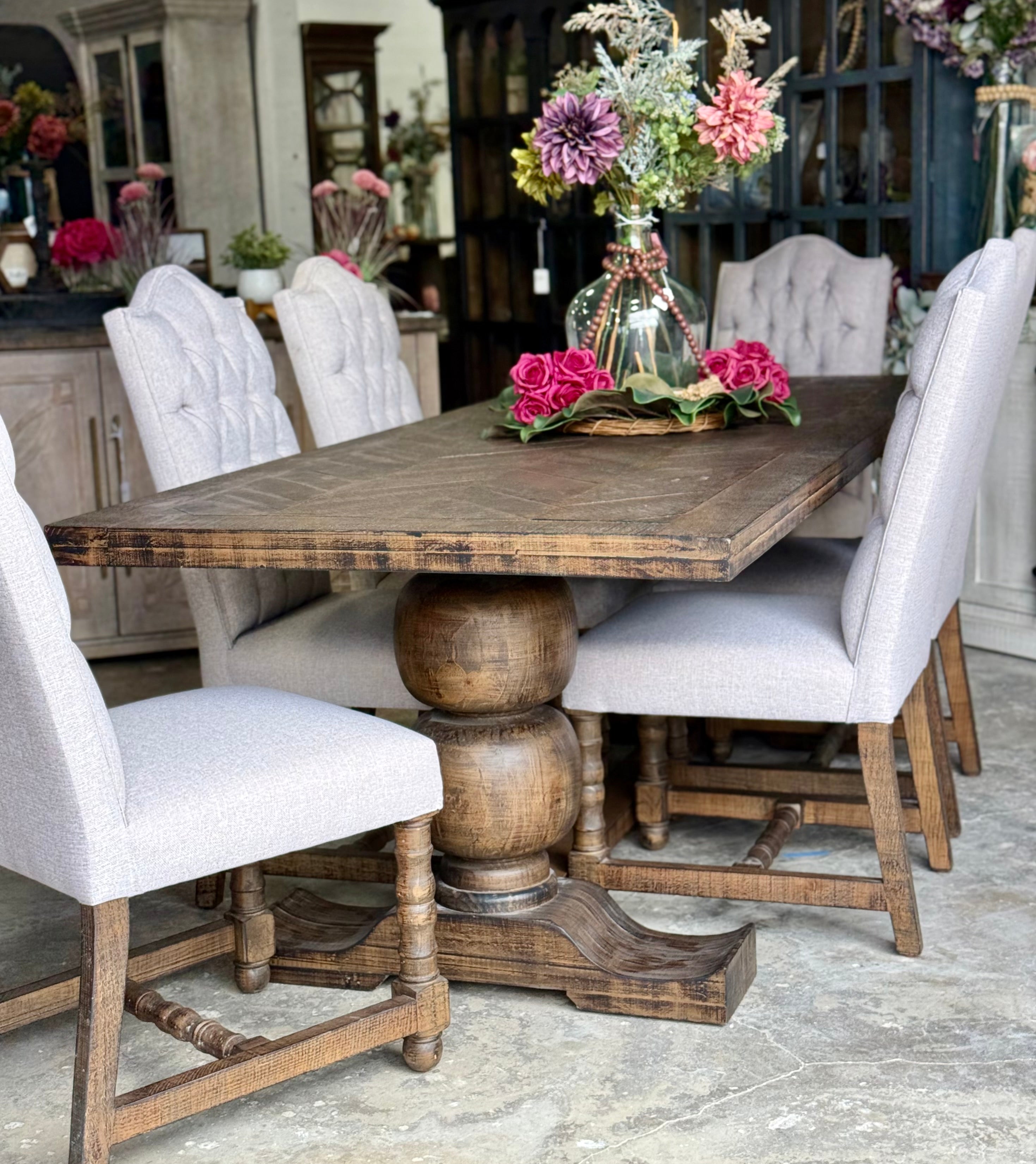 Myla 8 Foot Rounded Pedestal Table Set With 6 Upholstered chairs-Honeywood™