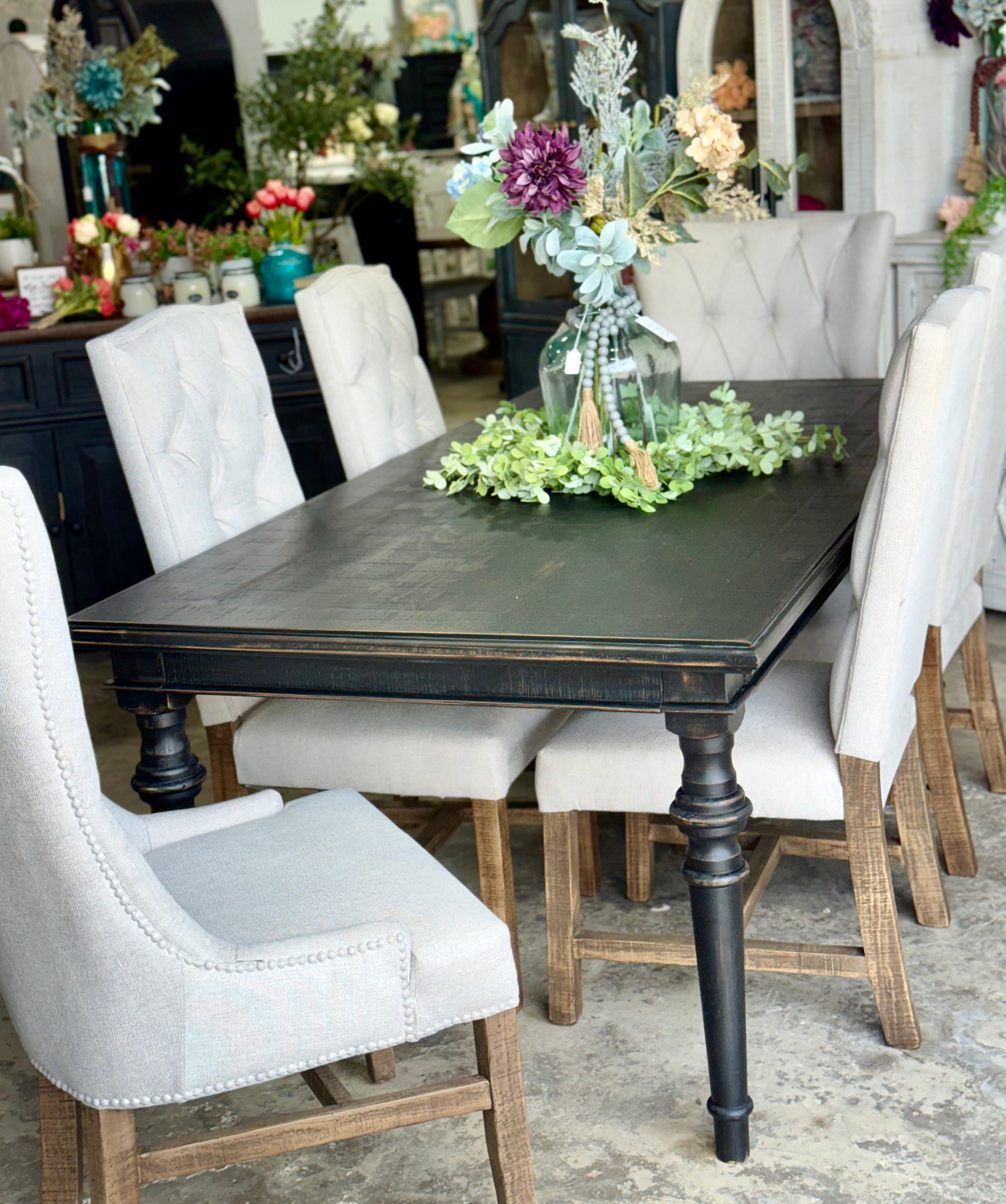 Adeline™ 7 Foot Dining Table Set With 6 Chairs-Handrubbed Black