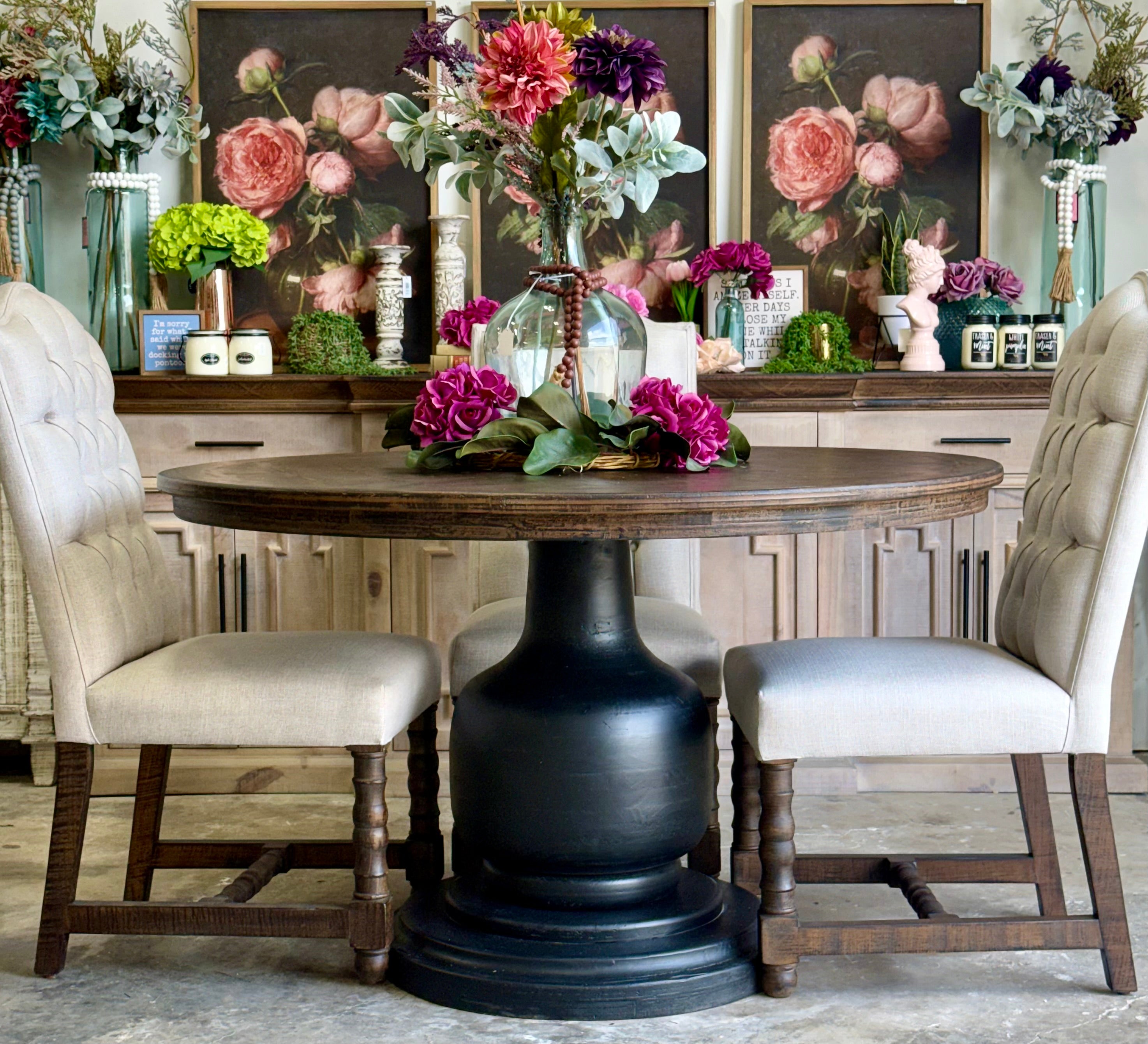 Lilly 54" Round Pedestal Dining Table-Black/Honeywood™