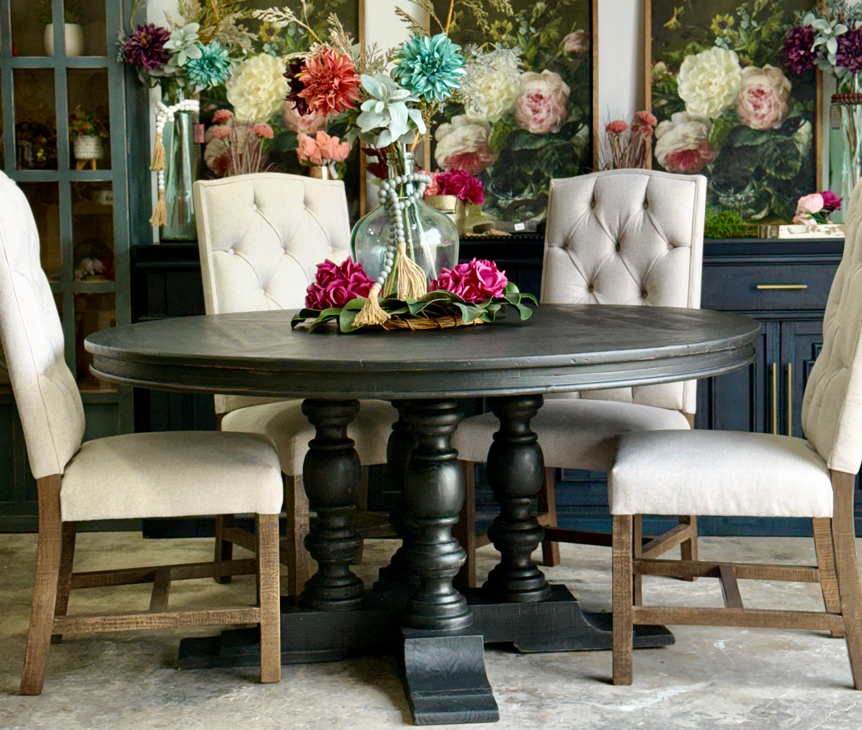 Kennedy 63" Round Dining Table-Handrubbed Black