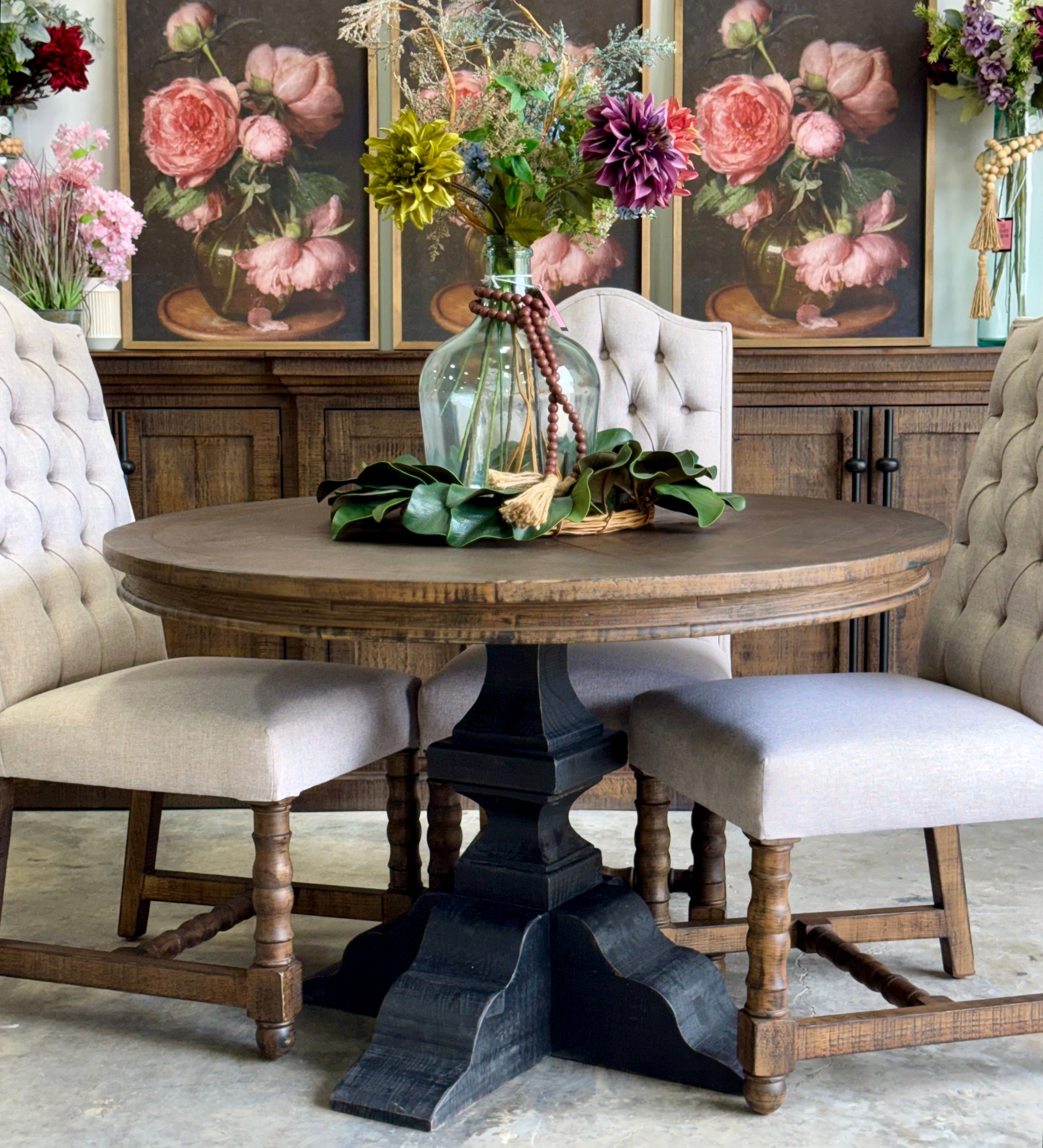 Callie 48" Round Table-Handrubbed Black/Honeywood