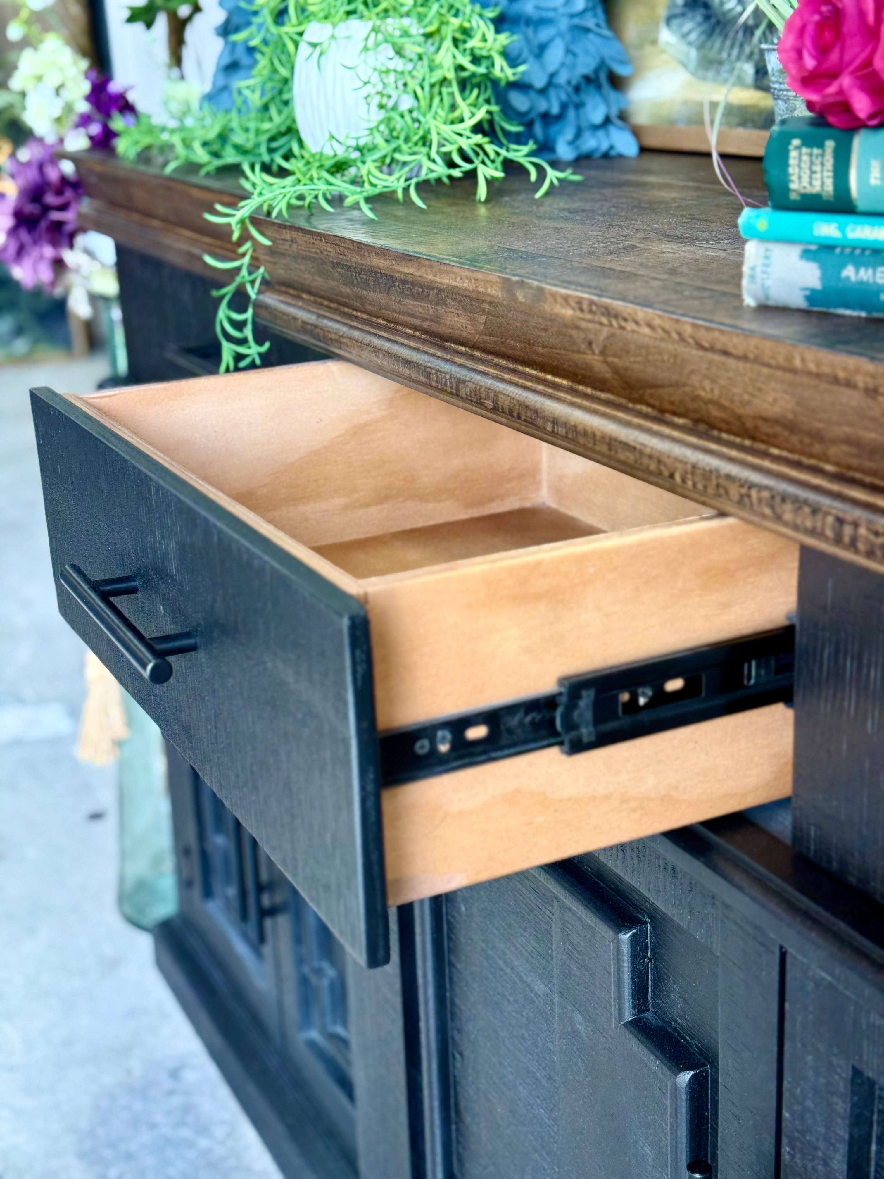 Reese 99" 6 Door Console-Black/Honeywood