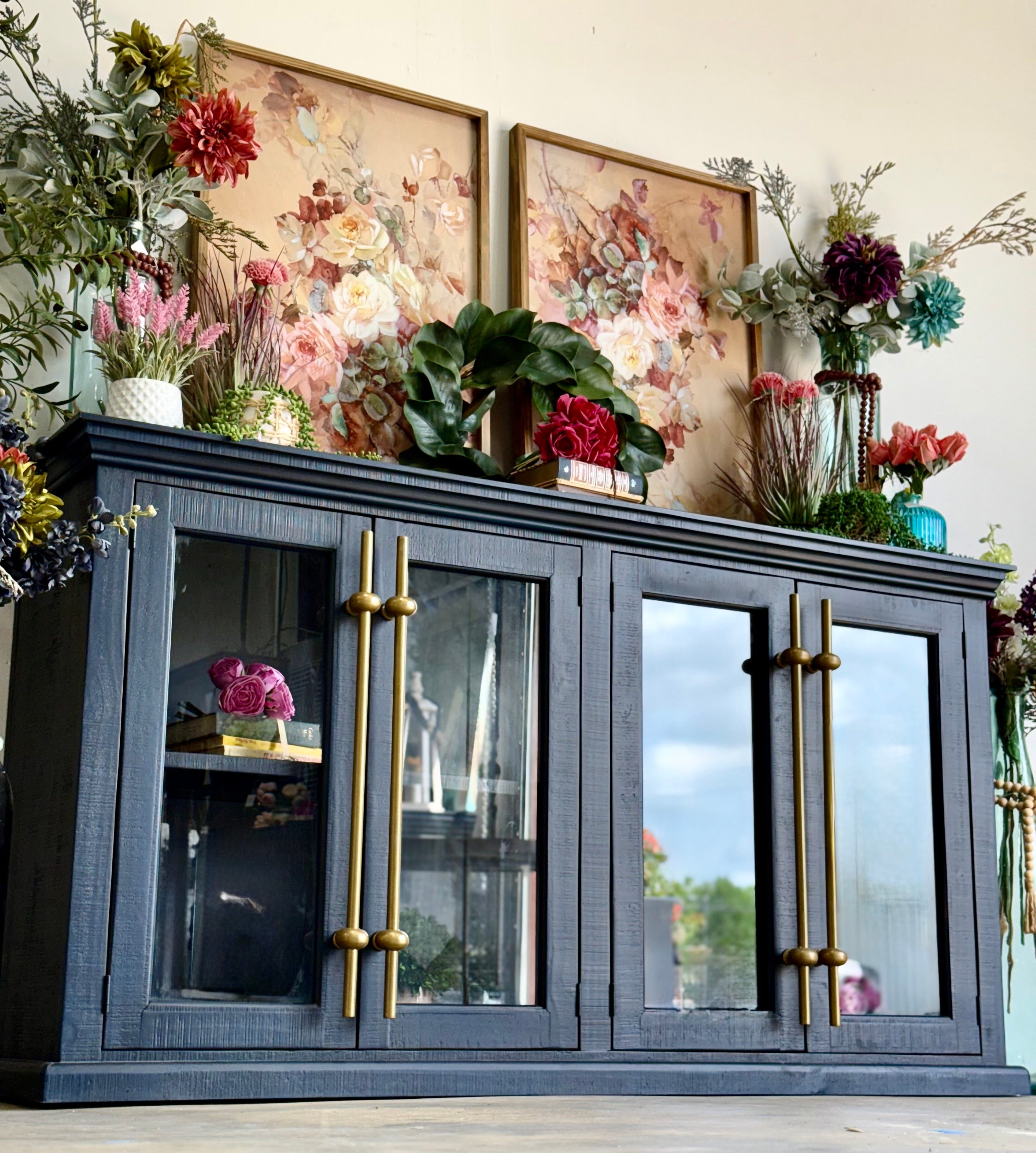 Emerson 4 Door Console-Deep Blue/Gold