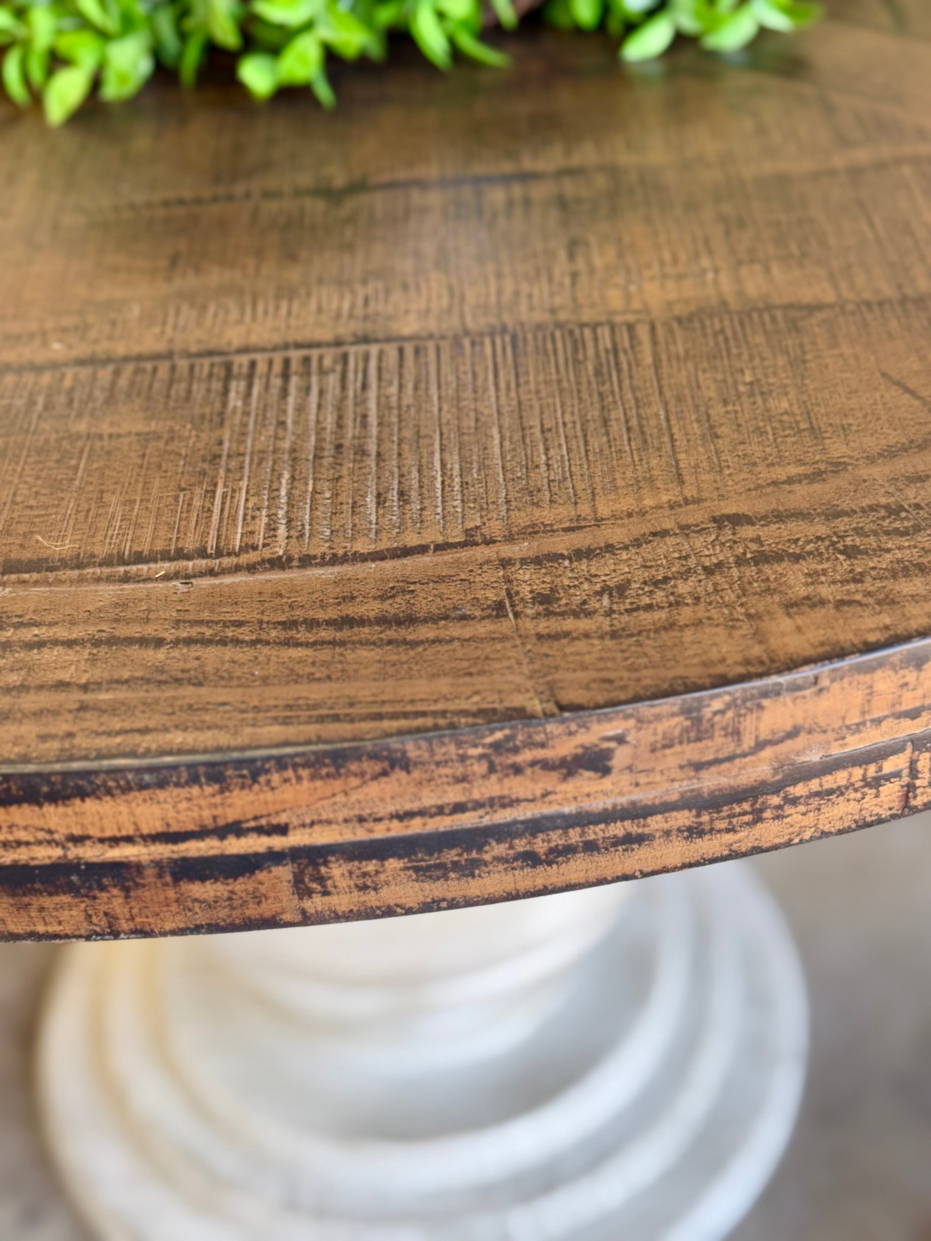 Clara 47" Round Dining Table-White Wheat/Honeywood