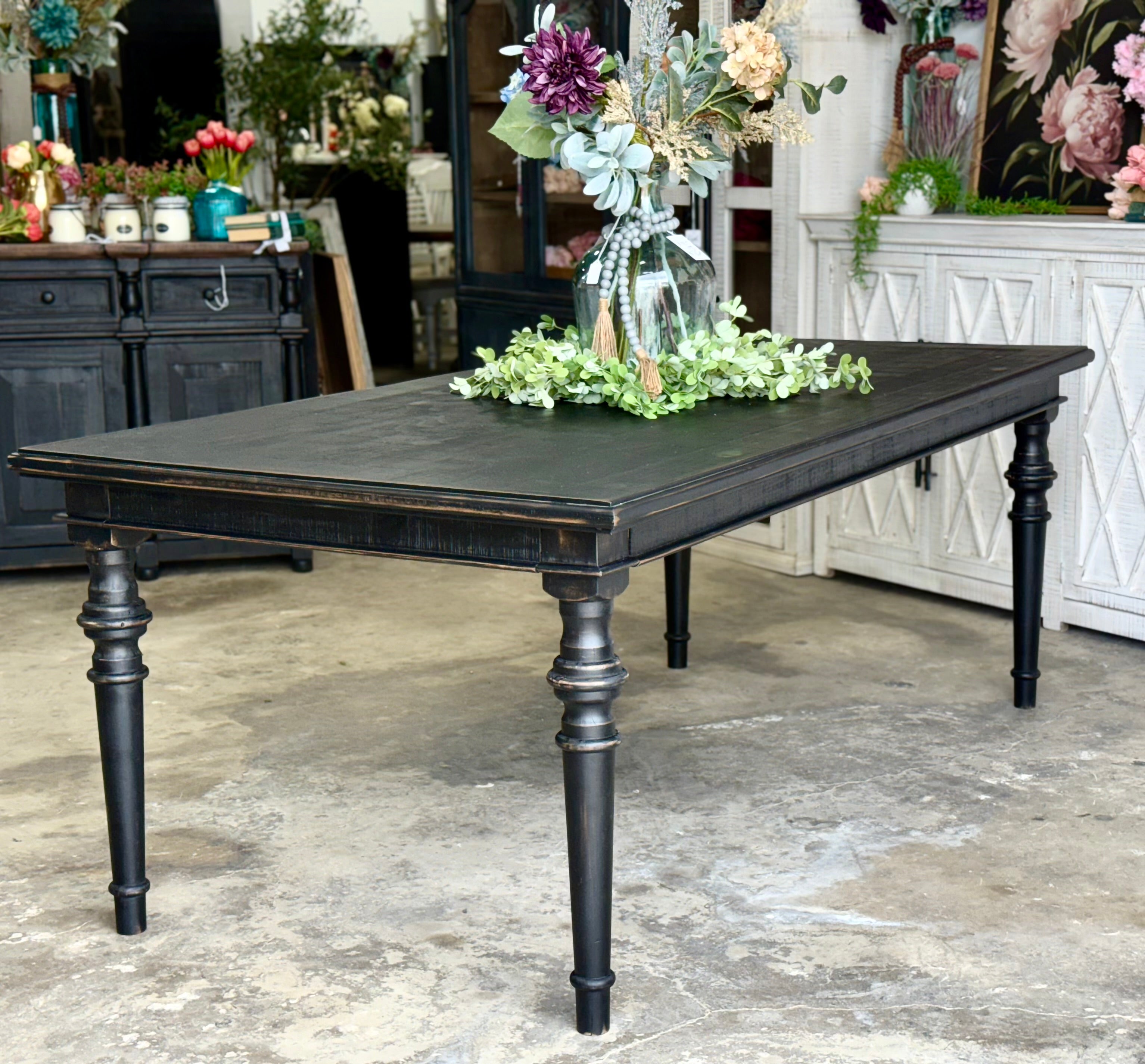 Adeline™ 7 Foot Dining Table Set With 6 Chairs-Handrubbed Black