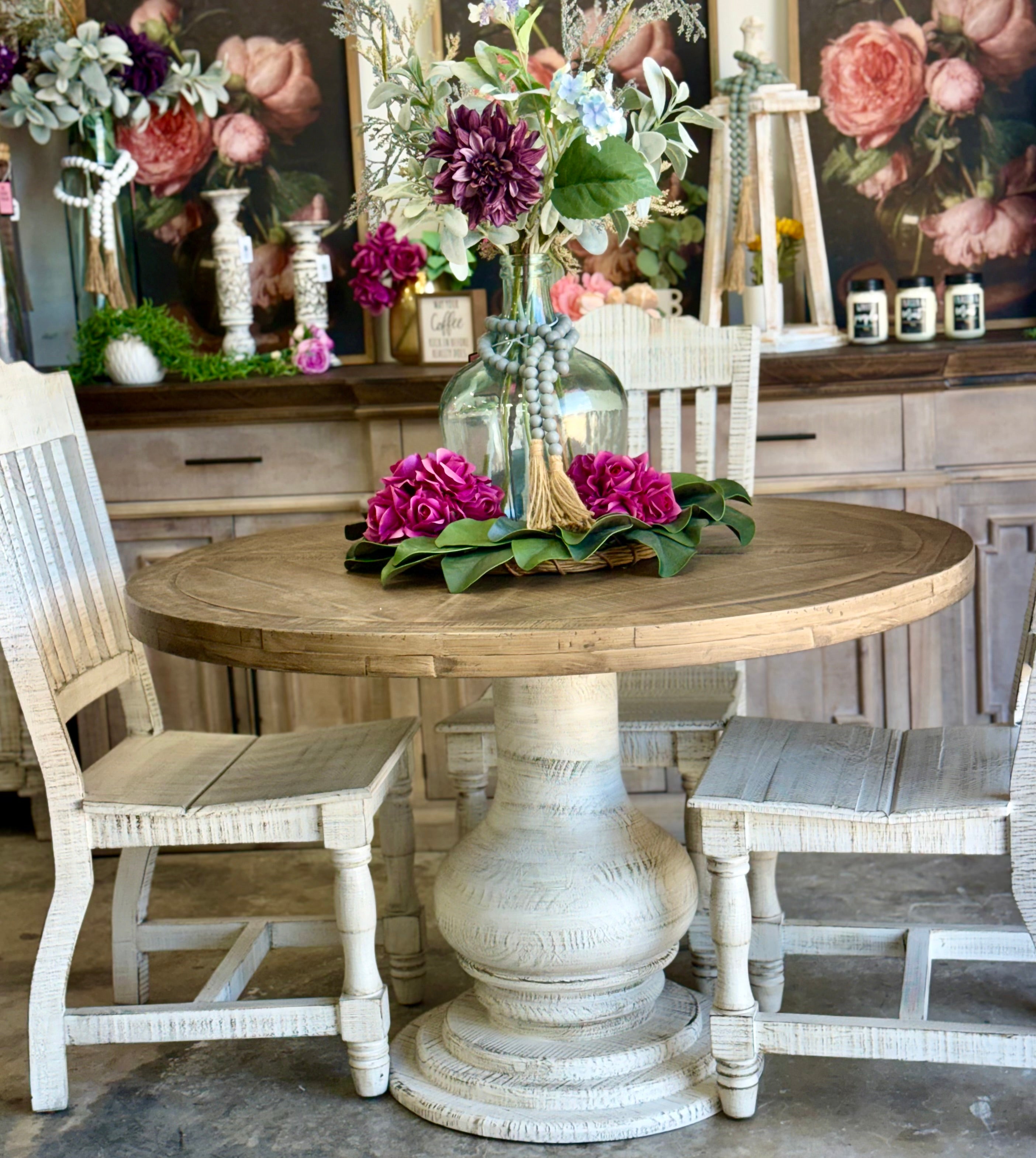 Clara 47" Round Dining Table-White Wheat/Sandstone