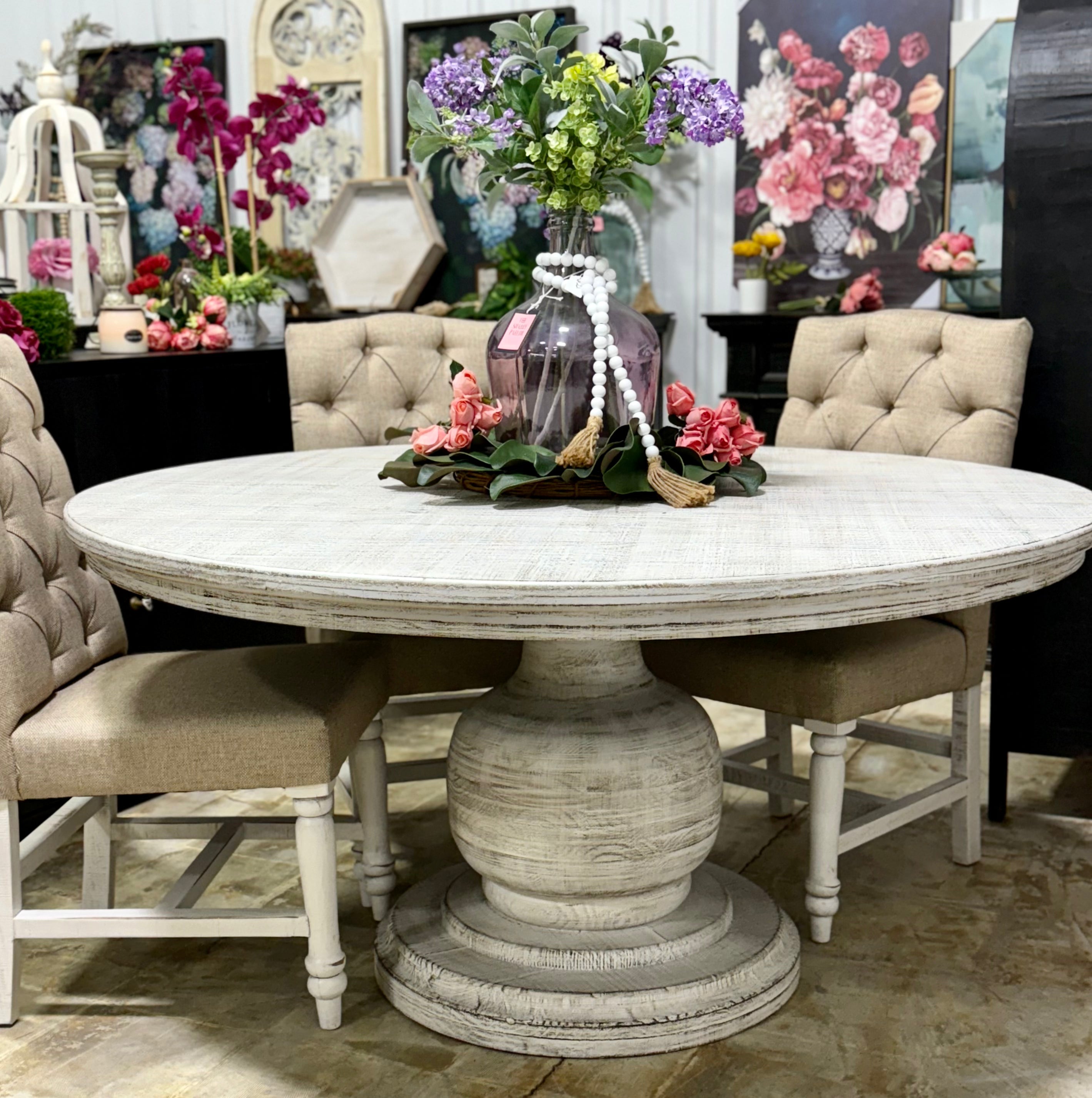 Lilly 60" Round Pedestal Dining Table-Toasted Wheat