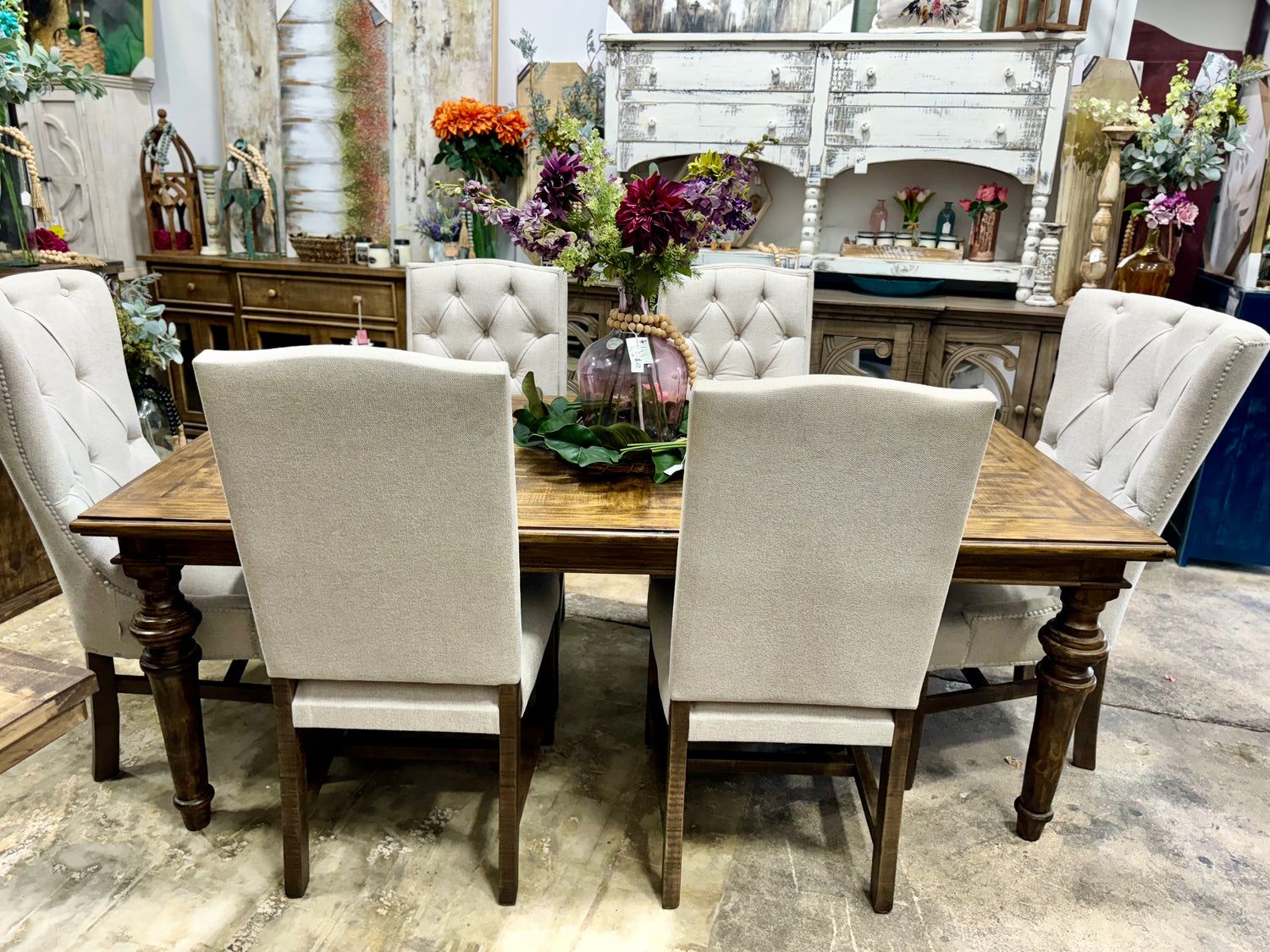 Adeline 7 Foot Dining Table Set With 6 Chairs-Pecan