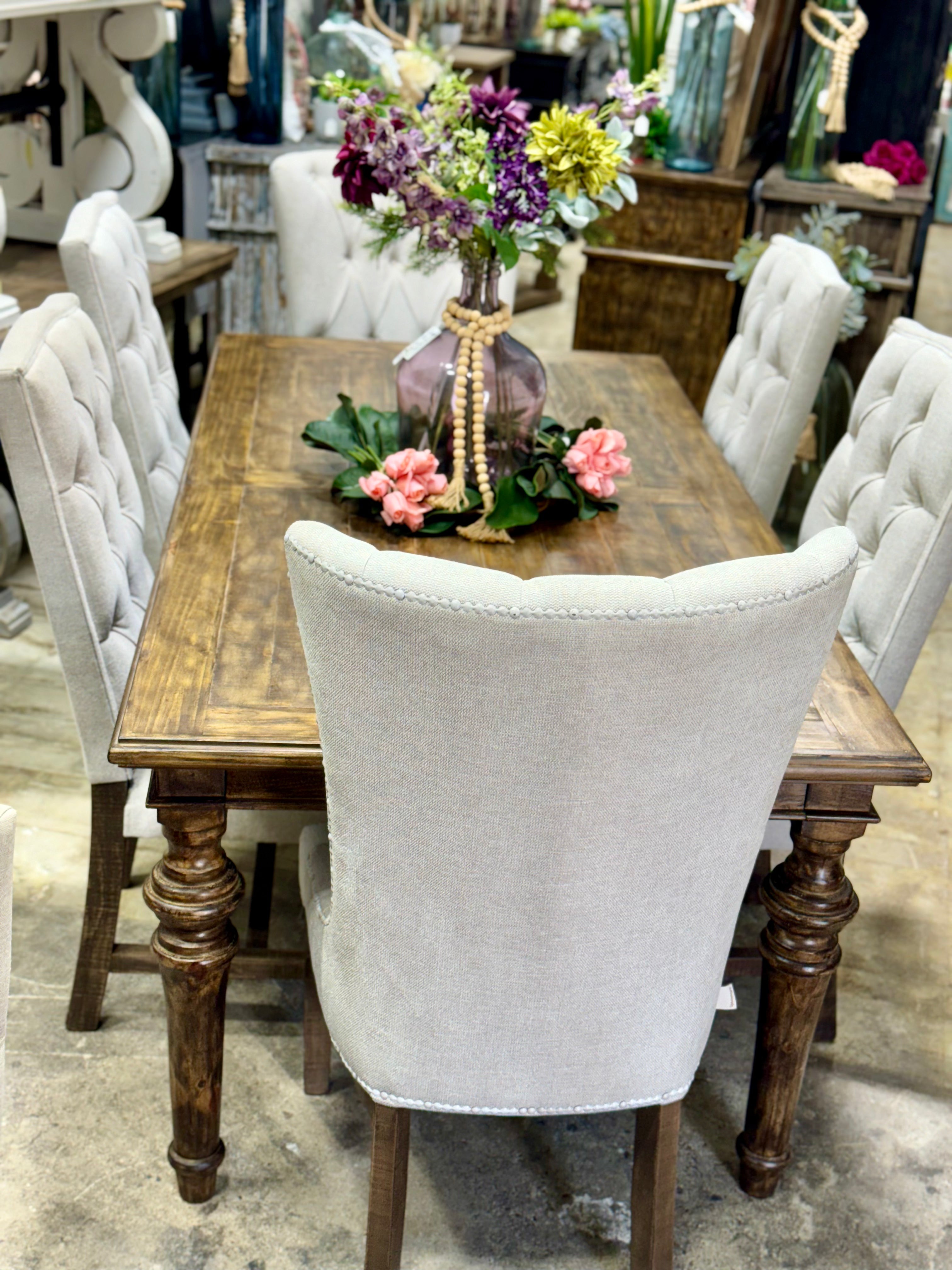 Adeline 7 Foot Dining Table Set With 6 Chairs-Pecan