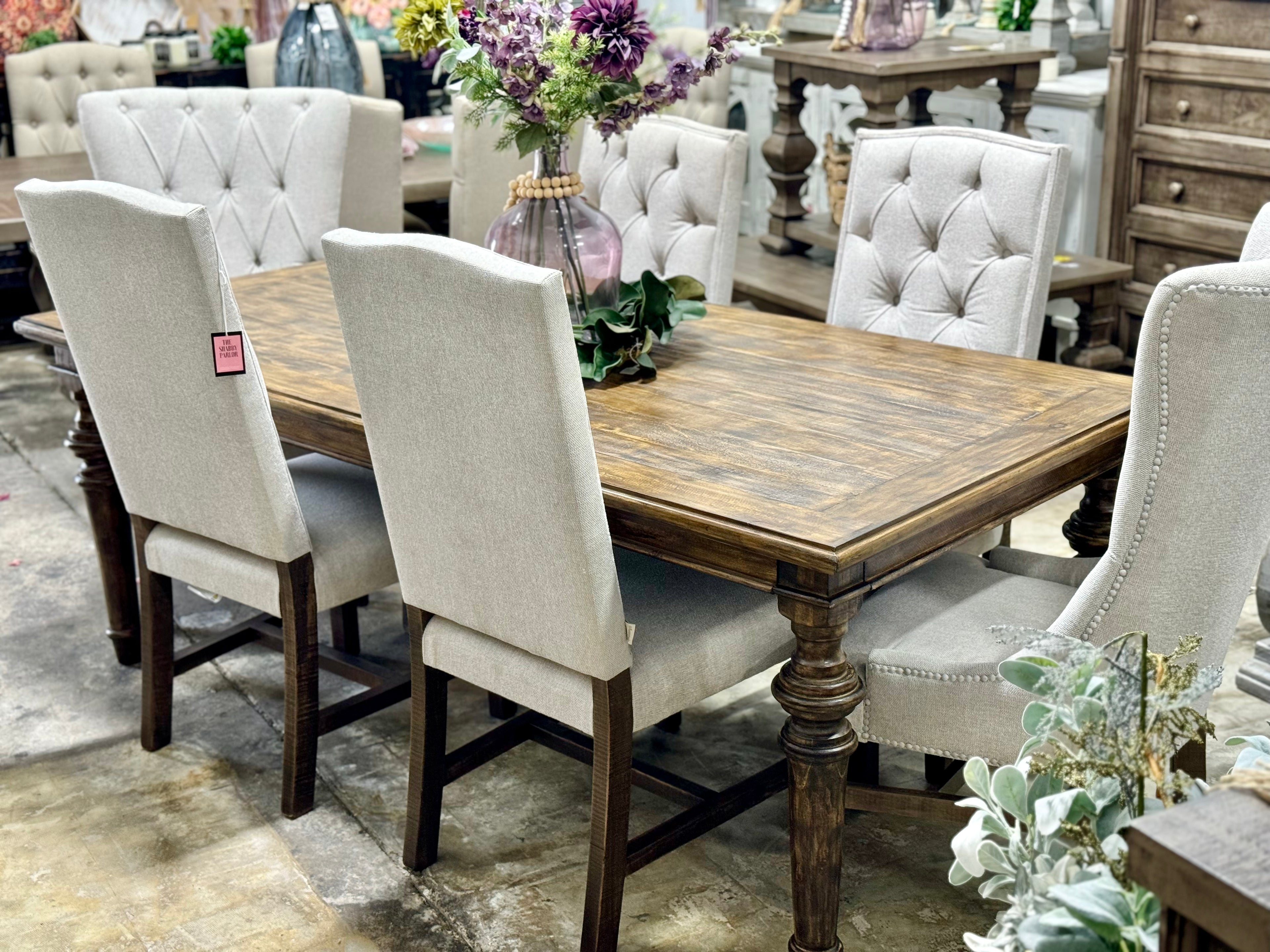 Adeline 7 Foot Dining Table Set With 6 Chairs-Pecan
