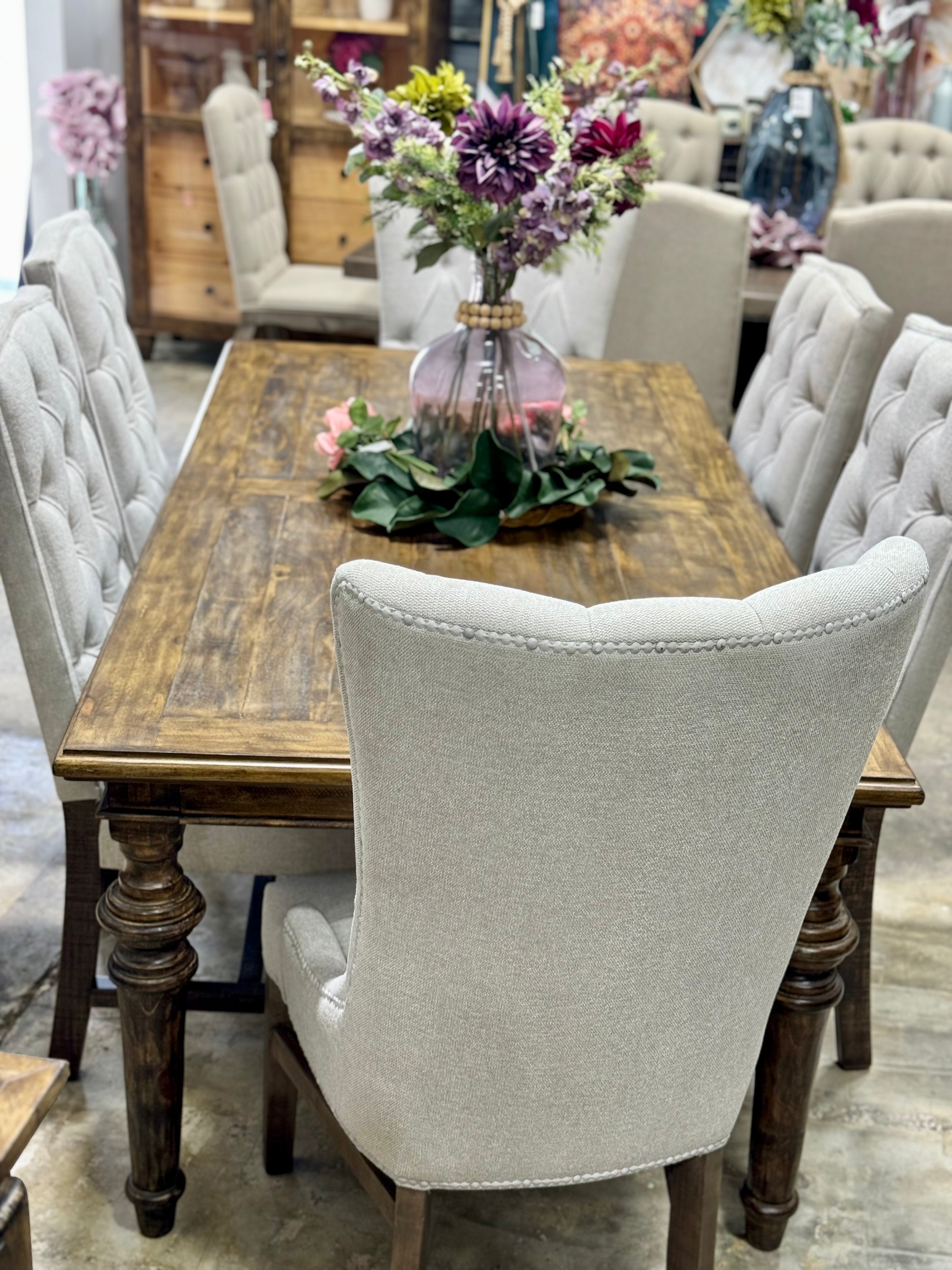 Adeline 7 Foot Dining Table Set With 6 Chairs-Pecan