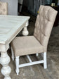 Calais 7 Foot Dining Table Set/6 Upholstered Chairs-White Wheat