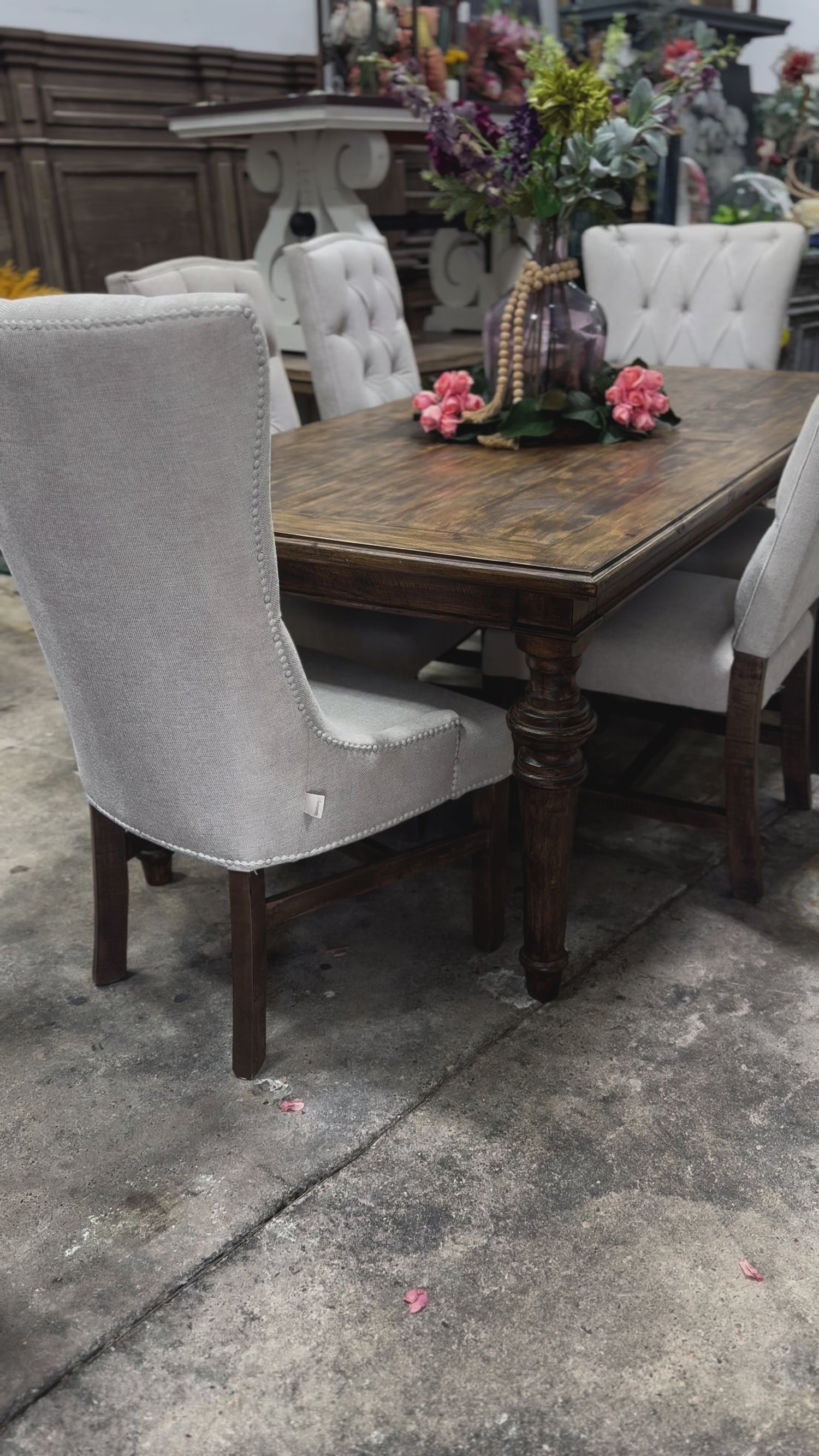 Adeline 7 Foot Dining Table Set With 6 Chairs-Pecan