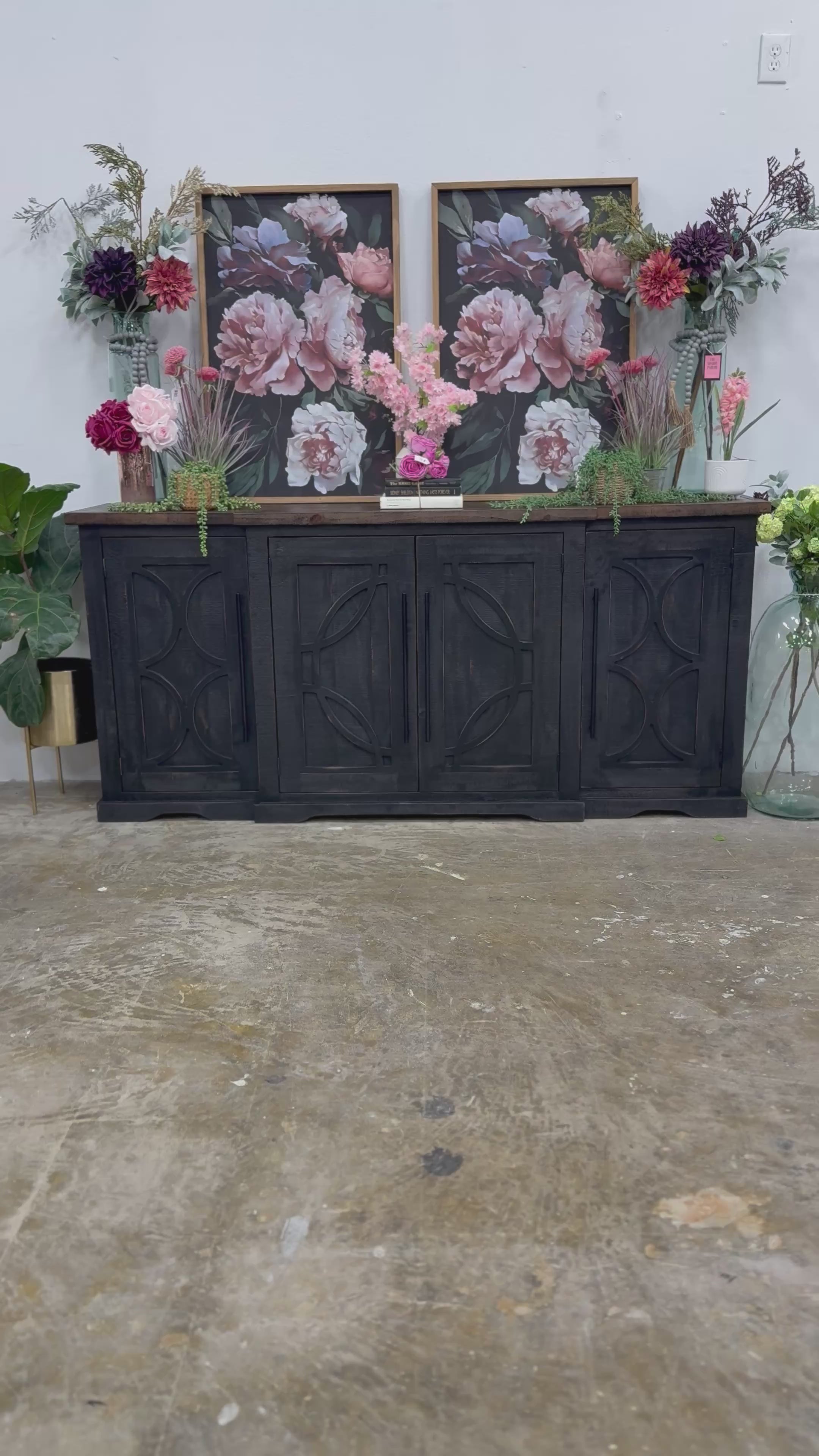 Circle Door Console-Handrubbed Black/Honeywood™