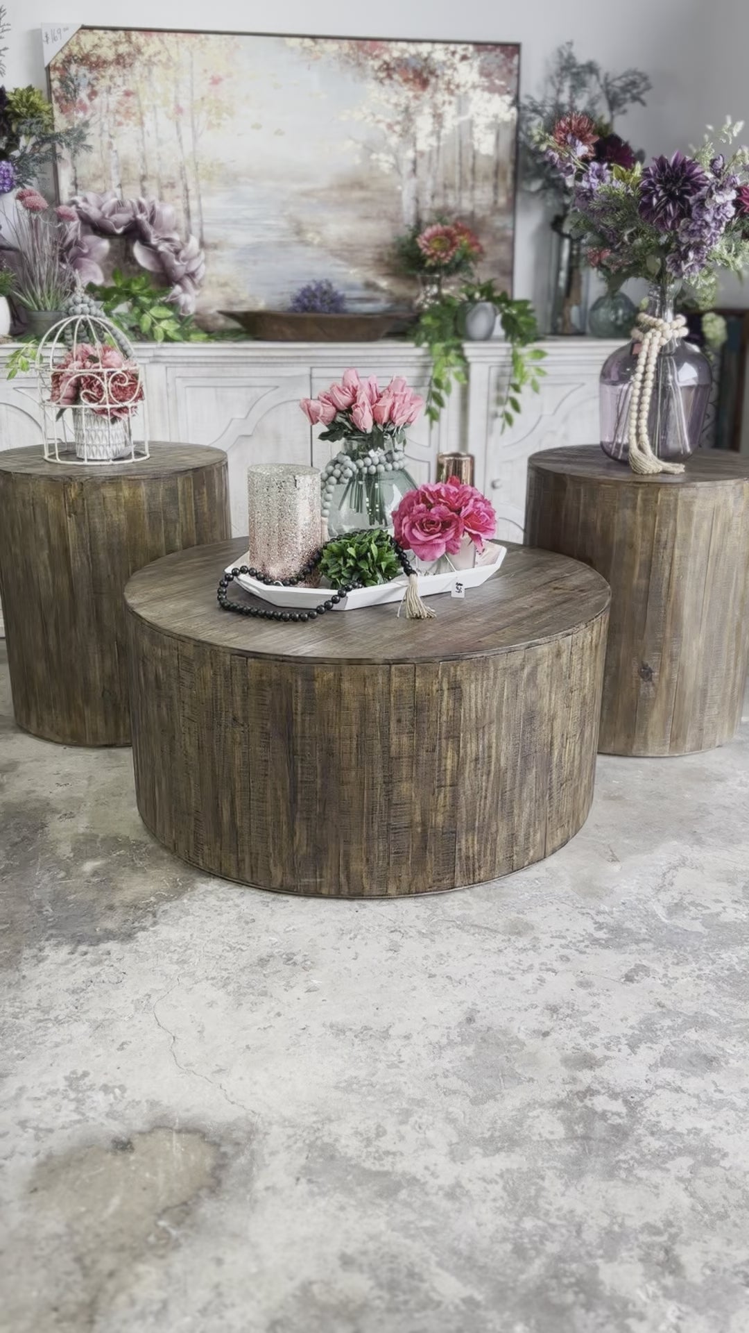 Round Drum Side Table-Pecan