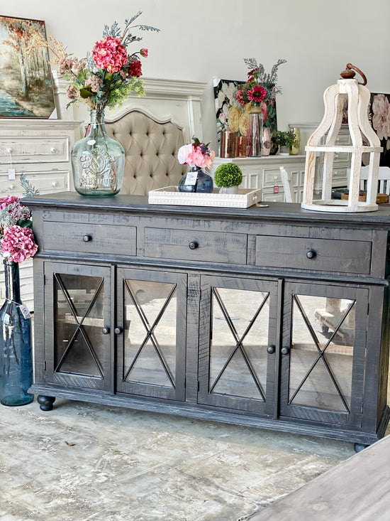 Charcoal Black Rubbed 4 Door/3Drawer Console