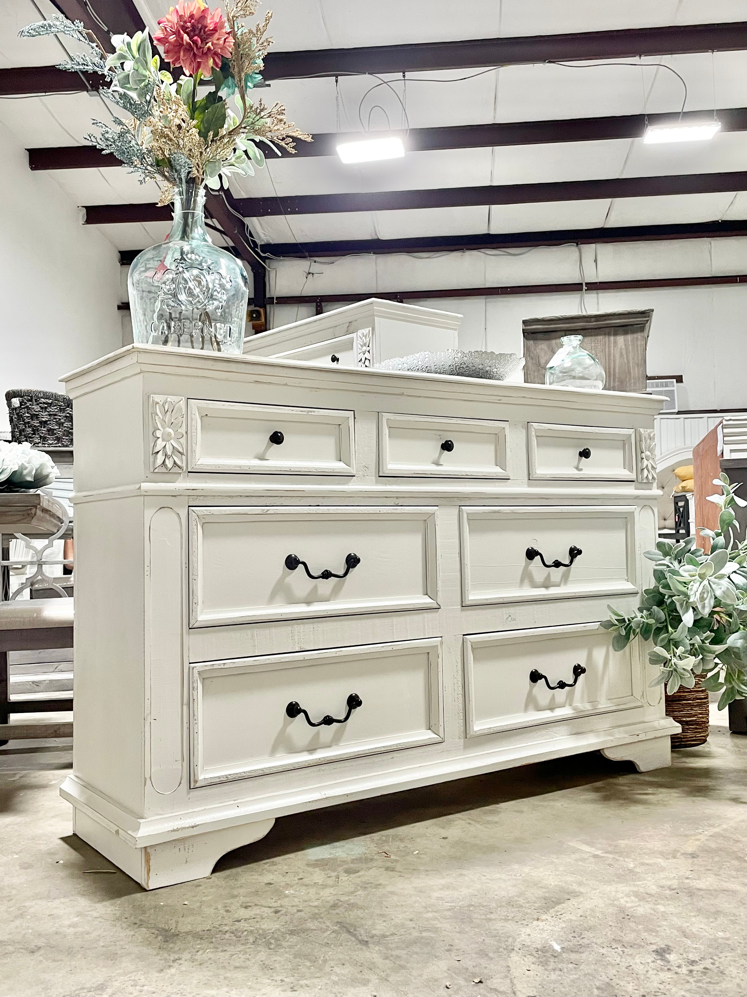 Distressed Antique White Dresser