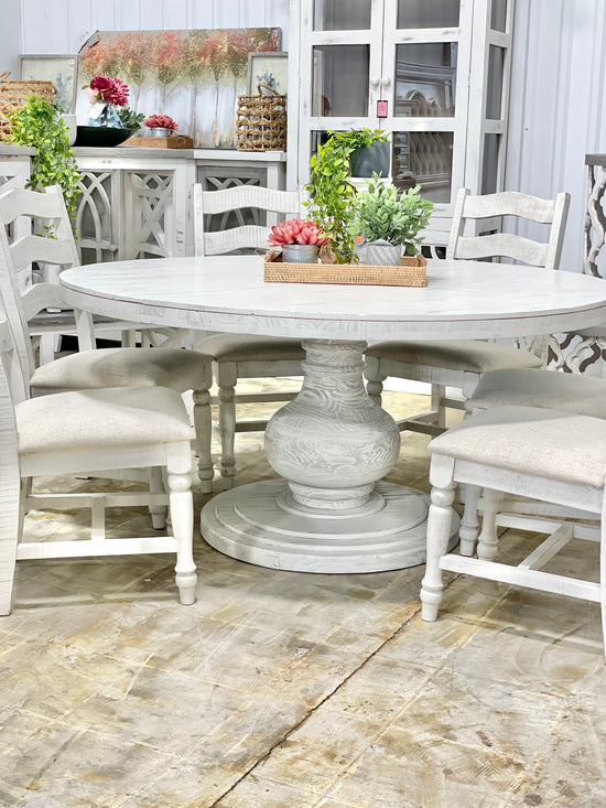 63" Bonanza Pedestal Dining Table- Antique White