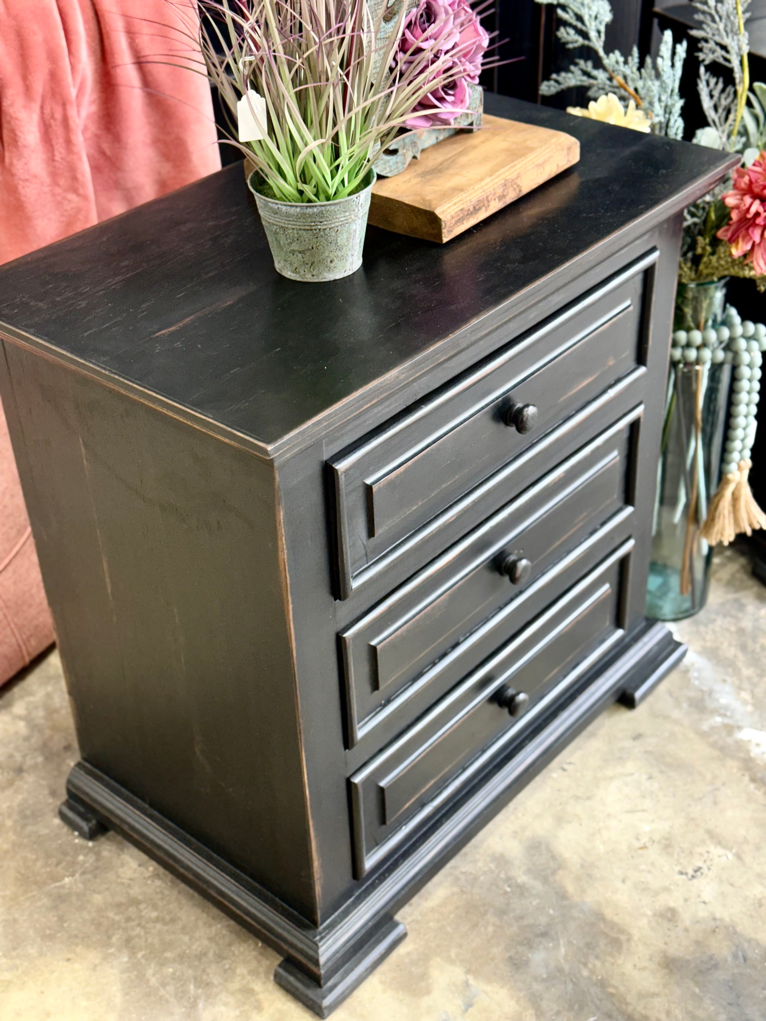 Charlotte 3-Drawer Nightstand-Handrubbed Black