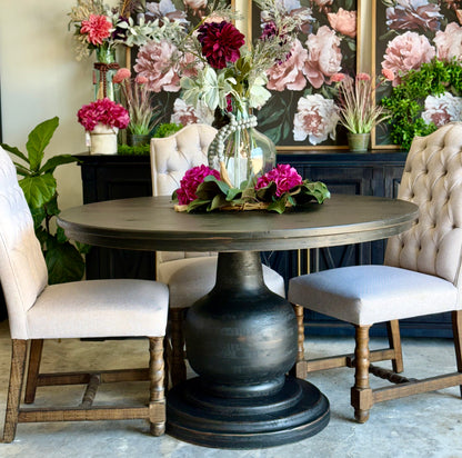 Lilly 54&quot; Round Pedestal Dining Table-Handrubbed Black