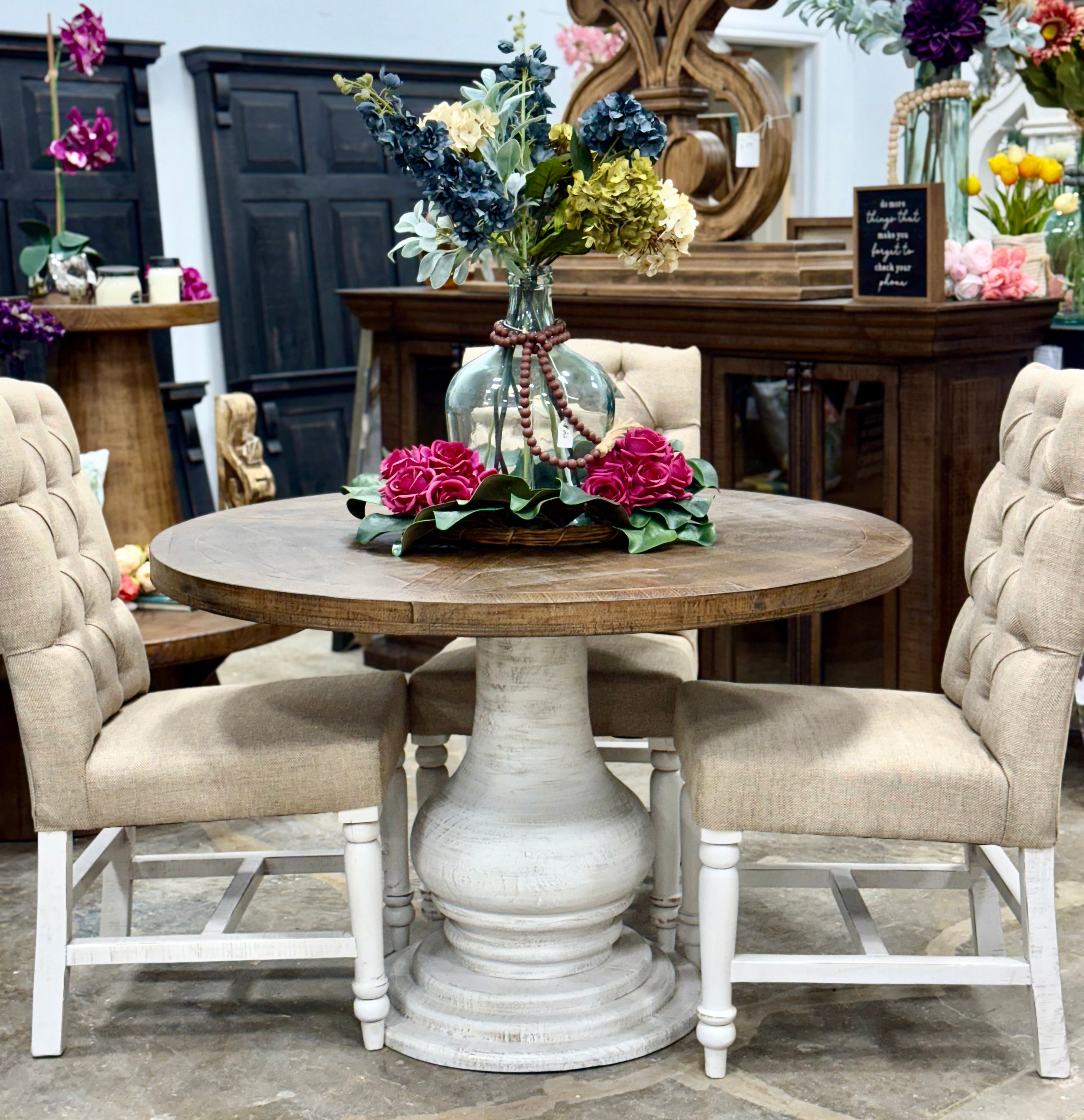 Clara 47&quot; Round Dining Table-White Wheat/Honeywood