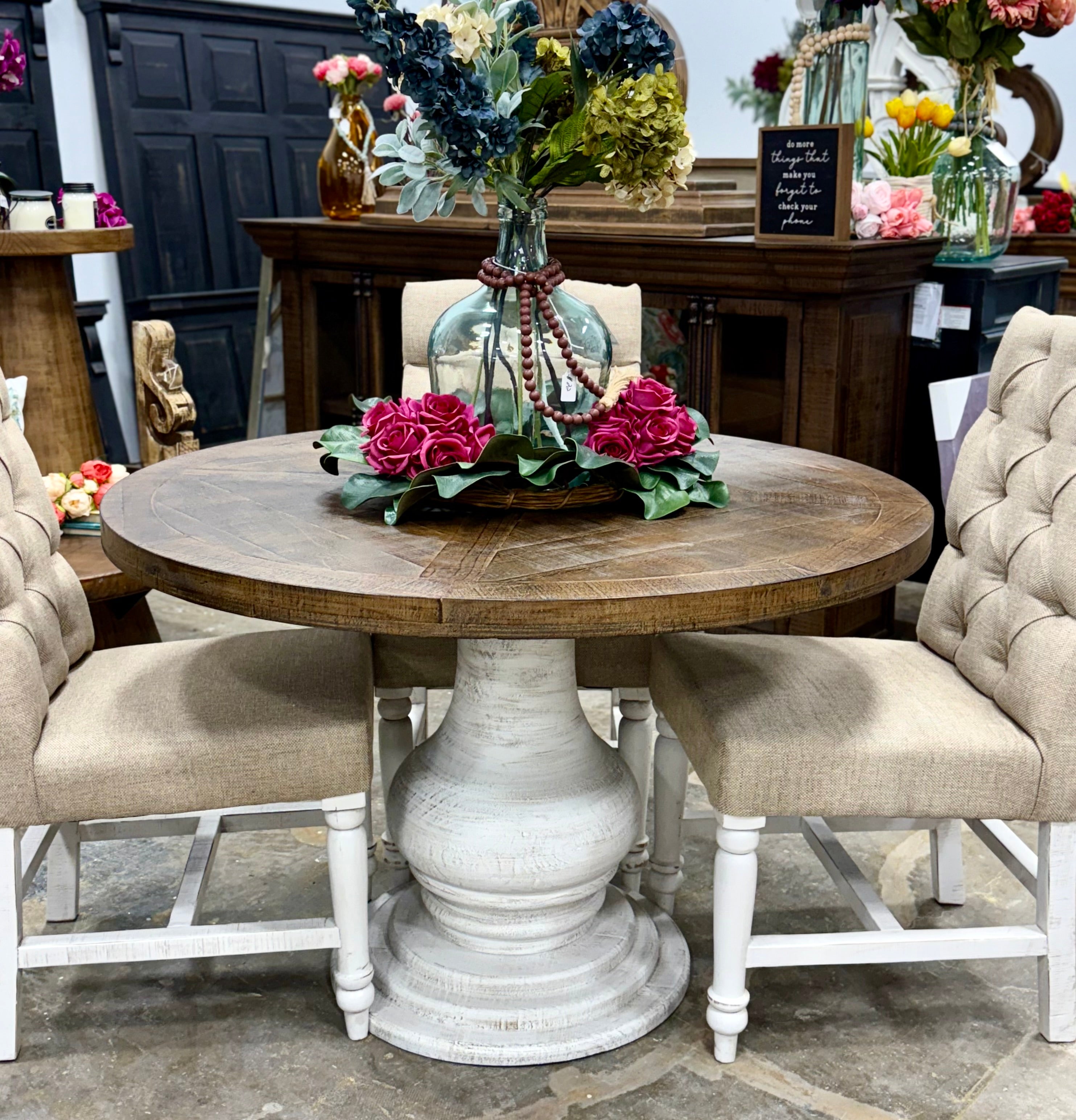 Clara 47&quot; Round Dining Table-White Wheat/Honeywood