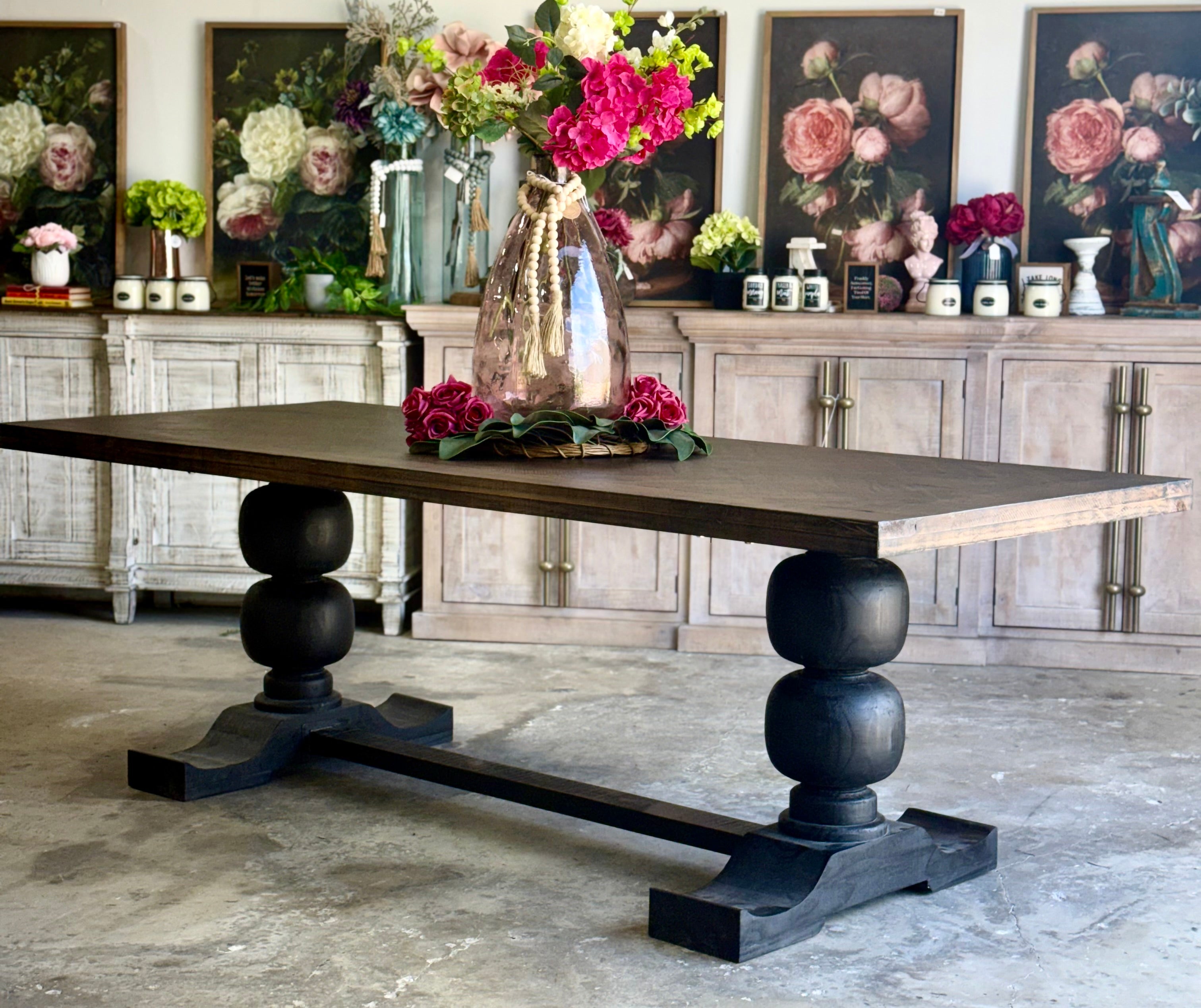 Myla 8 Foot Rounded Pedestal Table-Black/Honeywood