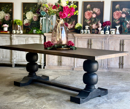 Myla 8 Foot Rounded Pedestal Table-Black/Honeywood