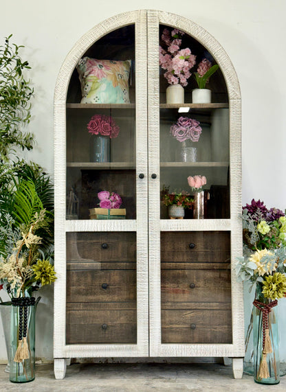 Melody Domed Vitrine-White Wheat/Honeywood