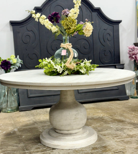 Lilly 60" Round Pedestal Dining Table-White Wheat