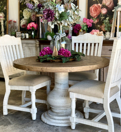 Clara 47" Round Dining Table-White Wheat/Sandstone