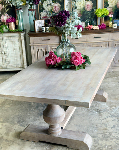 Hannah 7 Foot Dining Table Set With Chairs-Soft Drift/Honeywood Chairs