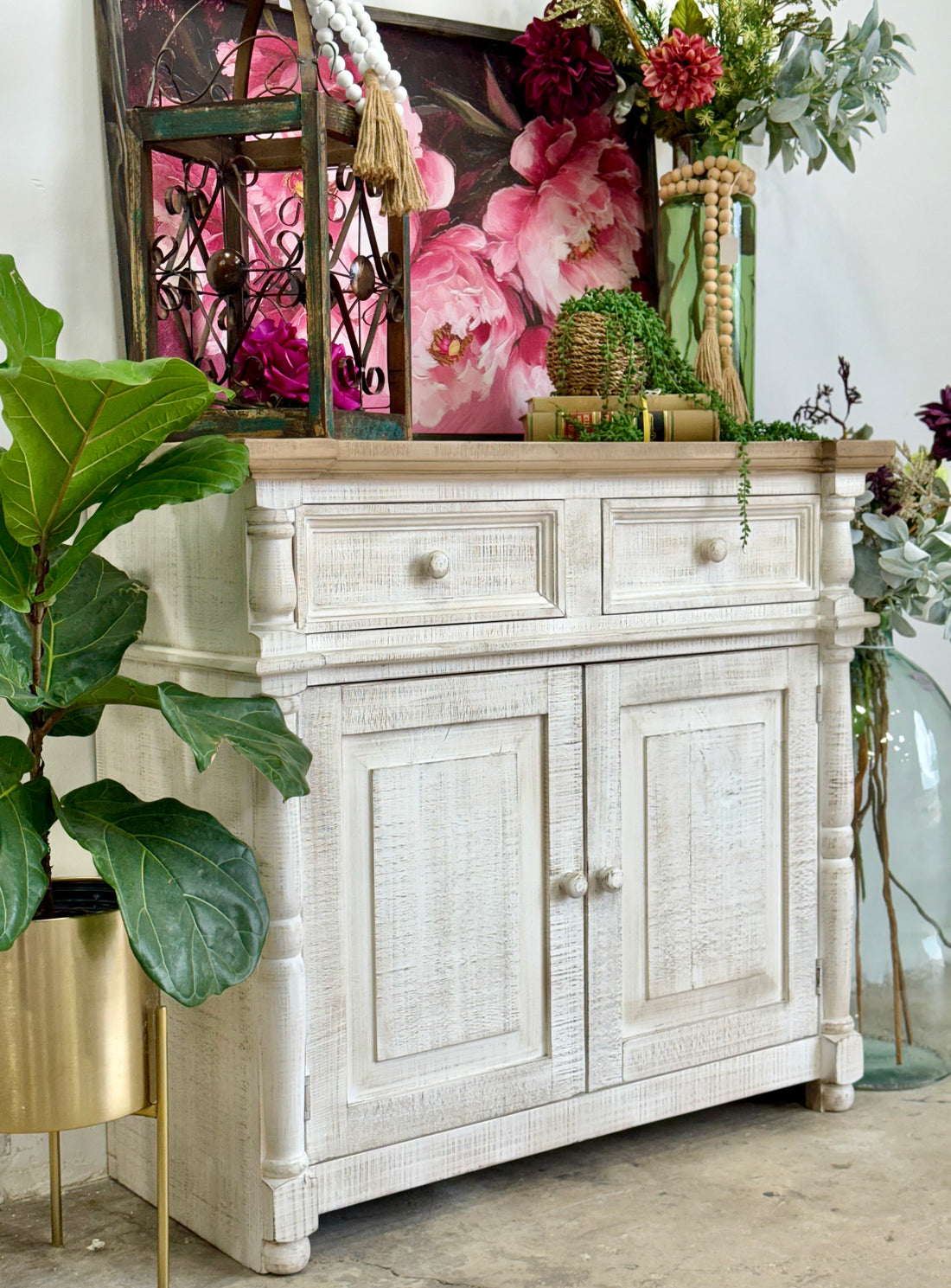 Novah 2-Door Cabinet-White Wheat/Sandstone Top