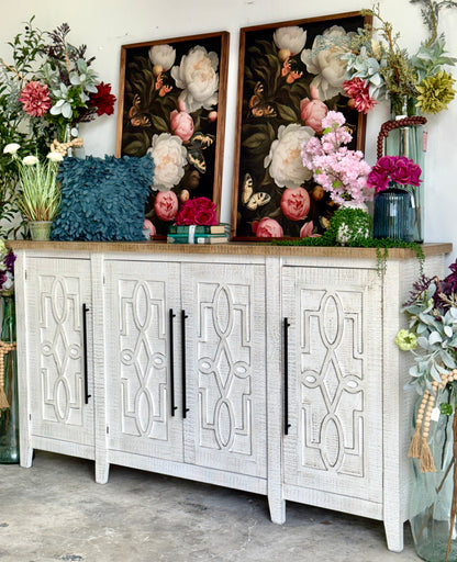 Ivy 4 Door Console-White Wheat/Sandstone