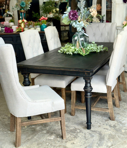 Adeline™ 7 Foot Dining Table Set With 6 Chairs-Handrubbed Black