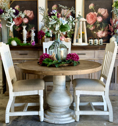 Clara 47" Round Dining Table-White Wheat/Sandstone