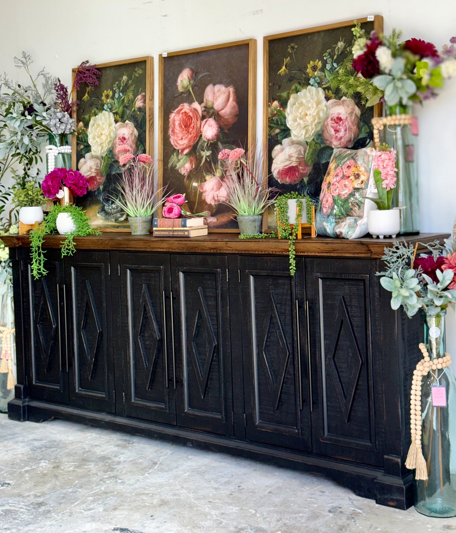 Chloe 6 Door Console-Handrubbed Black/Honeywood™