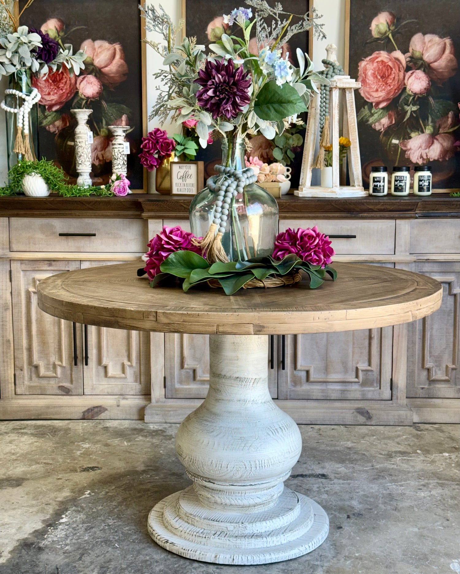 Clara 47" Round Dining Table-White Wheat/Sandstone
