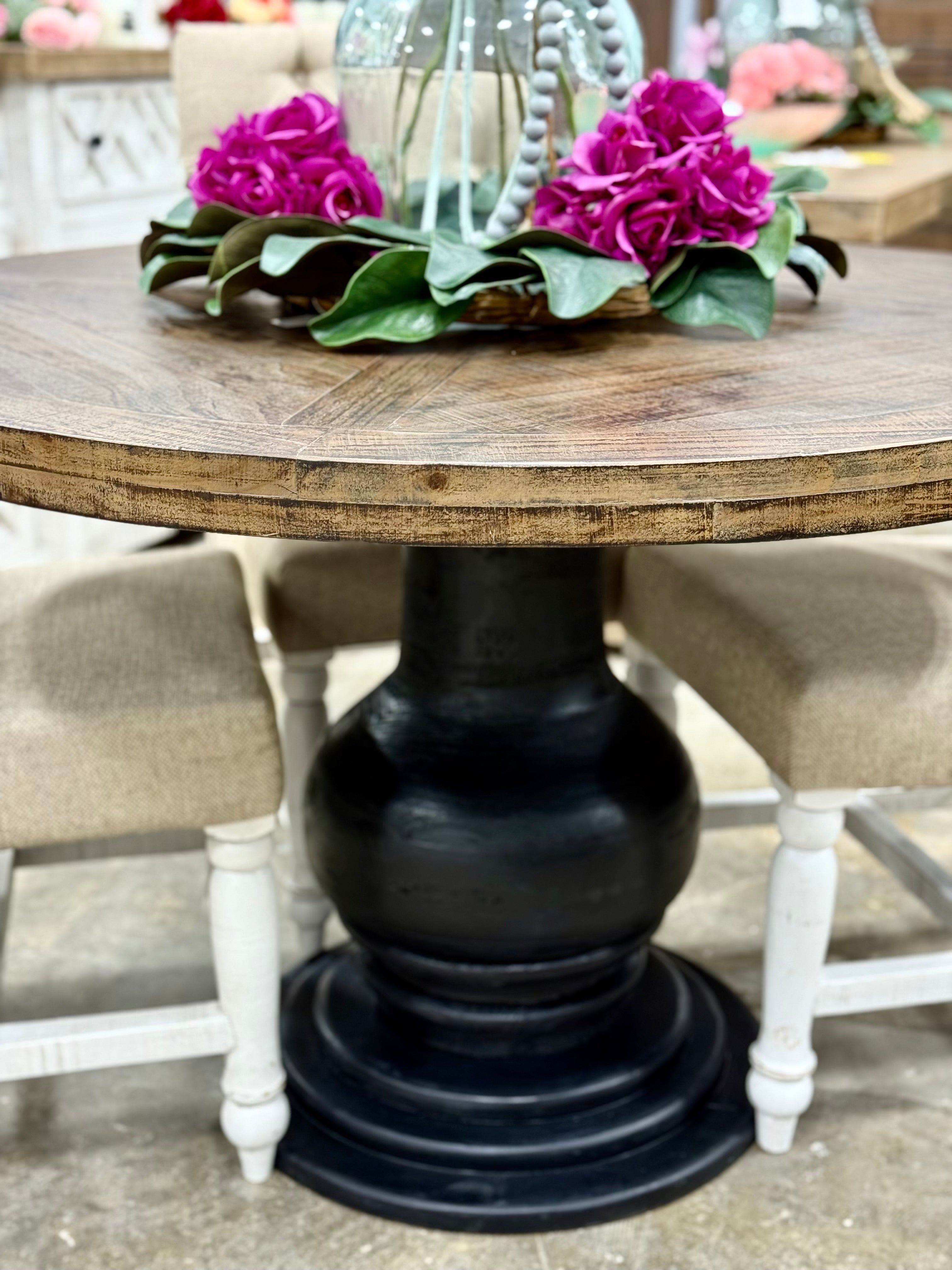 Clara 47&quot; Round Dining Table-Black/Honeywood™