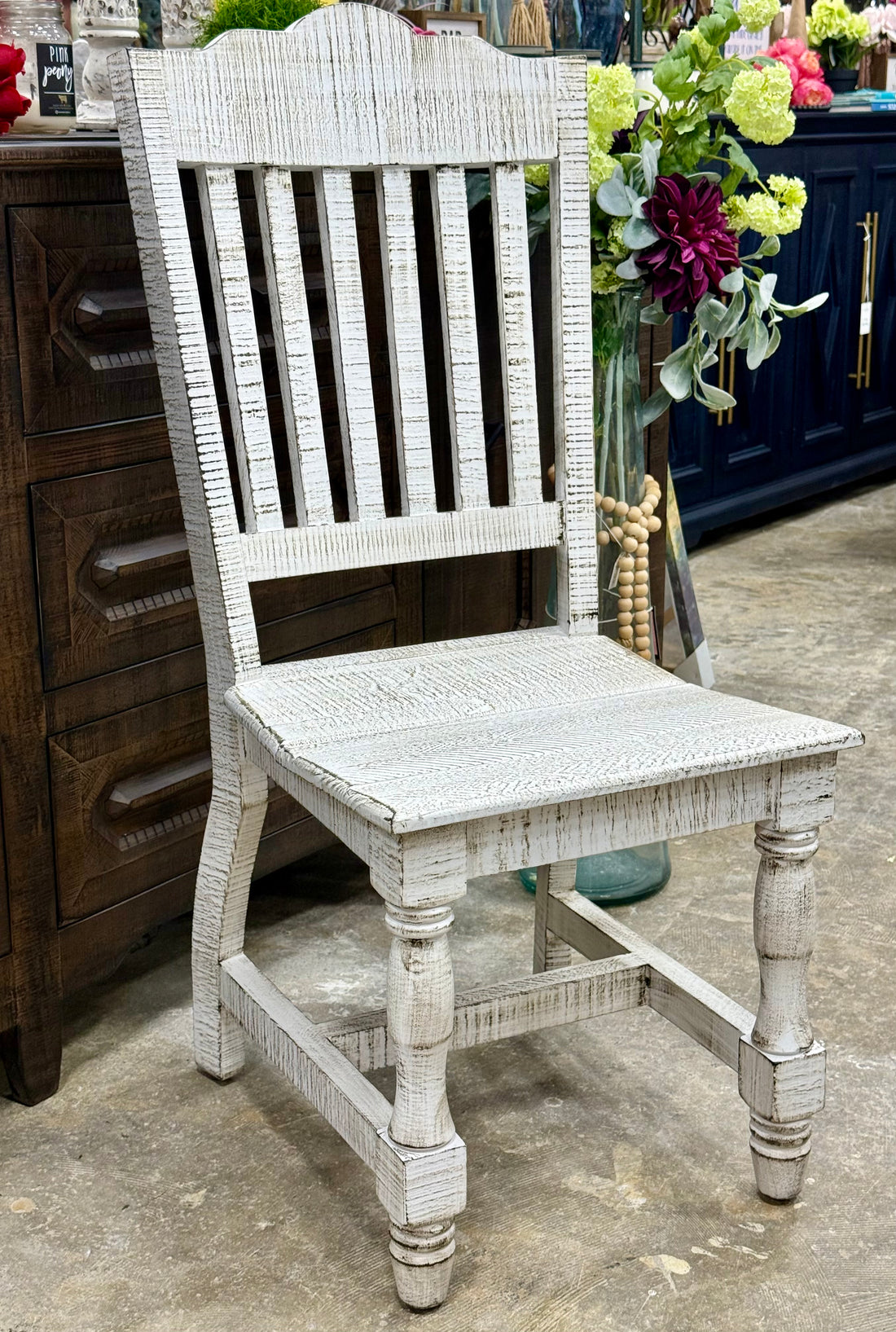 Mindy Solid Wood Dining Chair-White Wheat