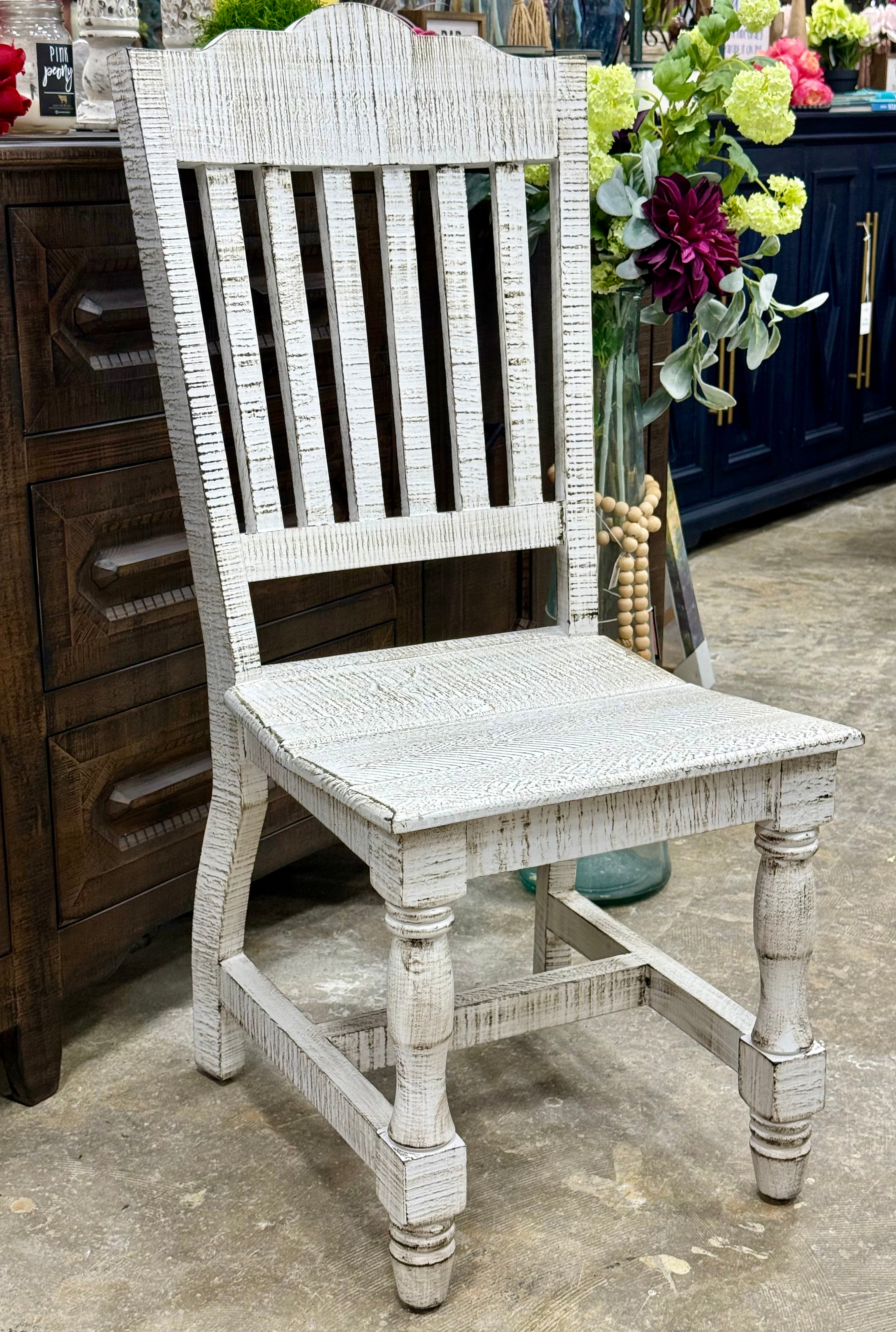 Mindy Solid Wood Dining Chair-White Wheat