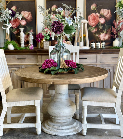 Clara 47" Round Dining Table-White Wheat/Sandstone